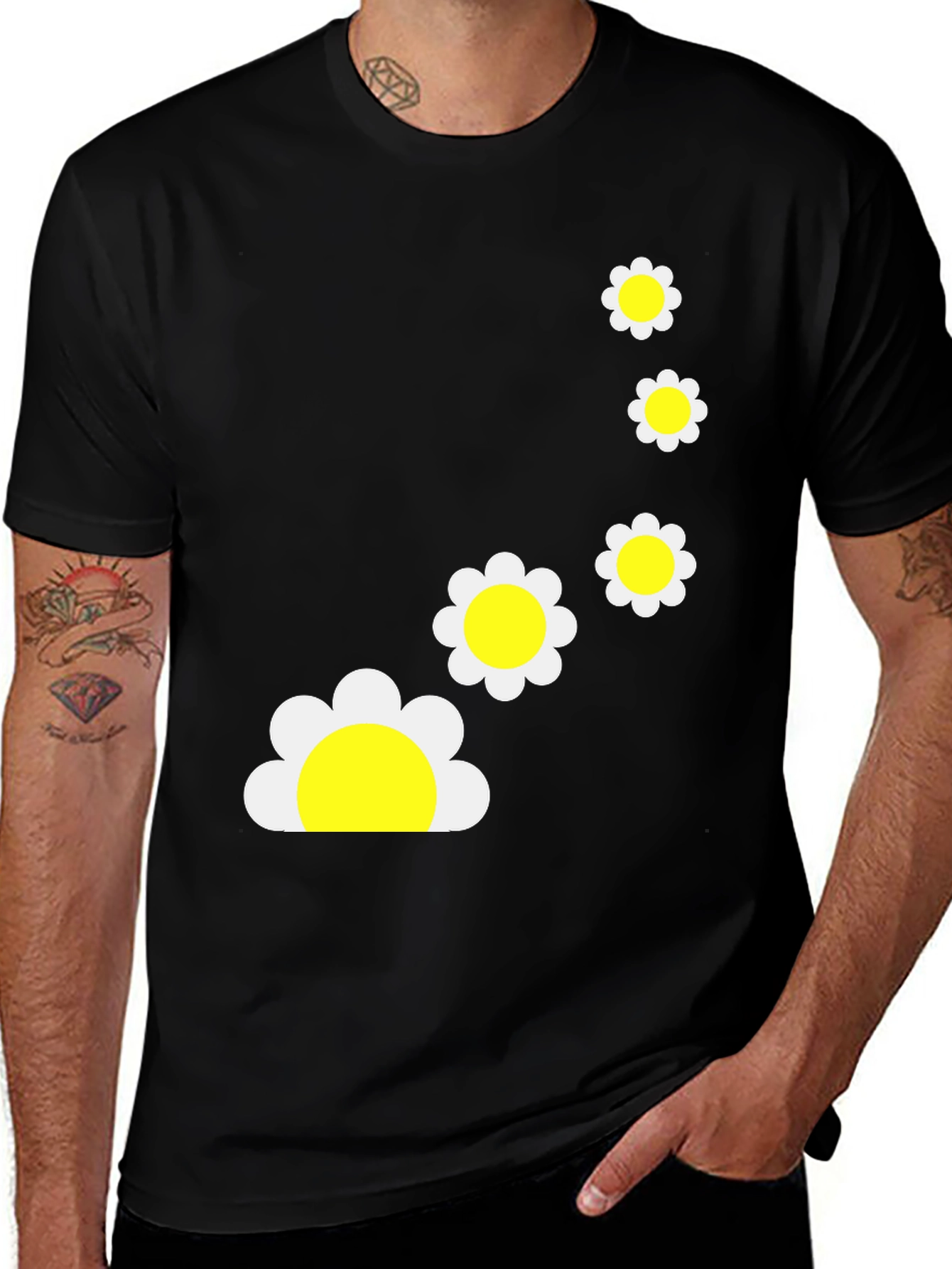 Black T-Shirt with Daisy Flower Graphic