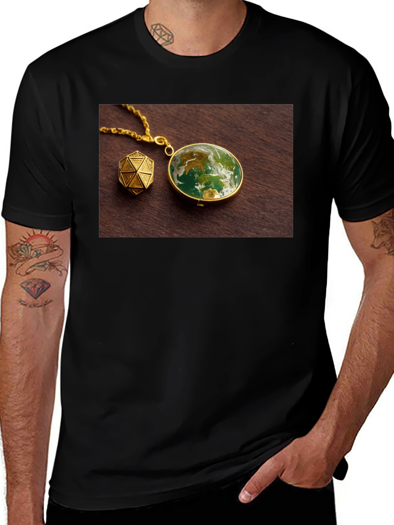 Earth Globe Pendant Graphic Tee - Unique Design!