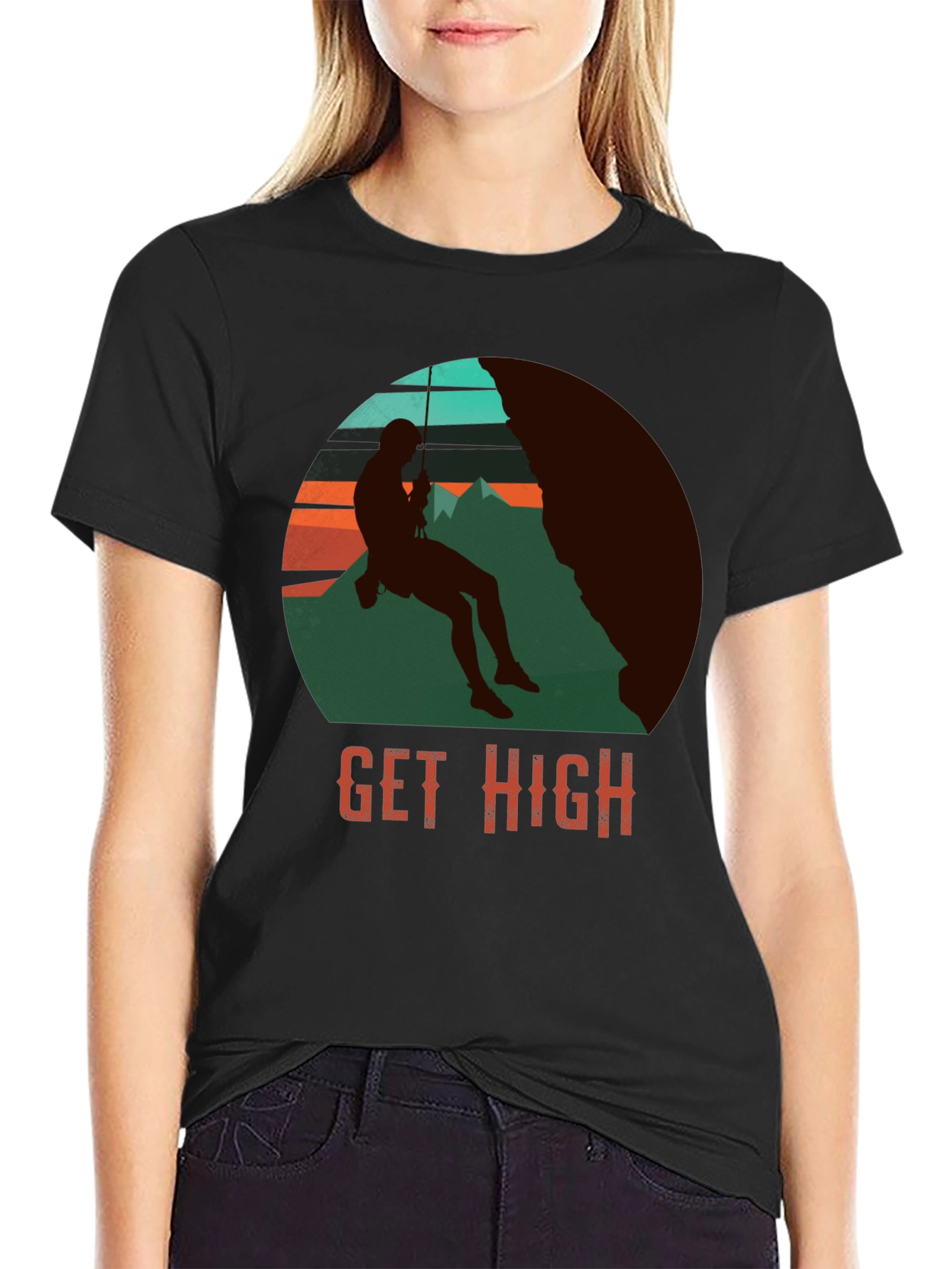 Get High Rock Climbing Graphic T-Shirt