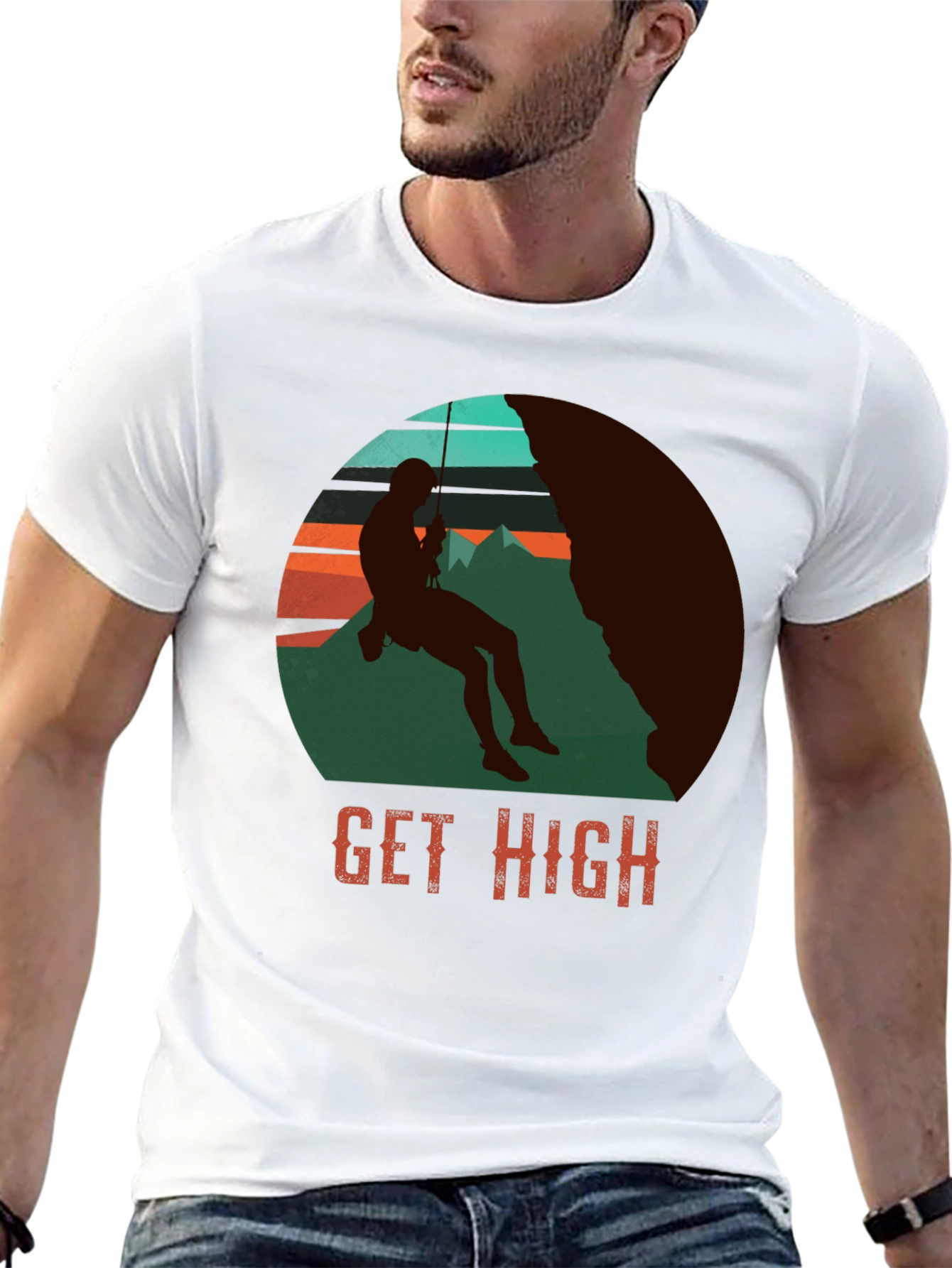 Get High Rock Climbing Graphic T-Shirt