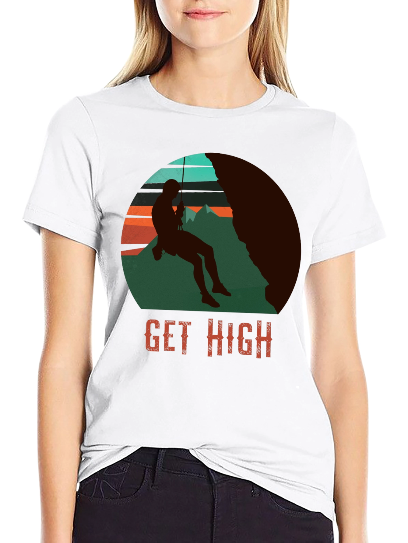 Get High Rock Climbing Graphic T-Shirt