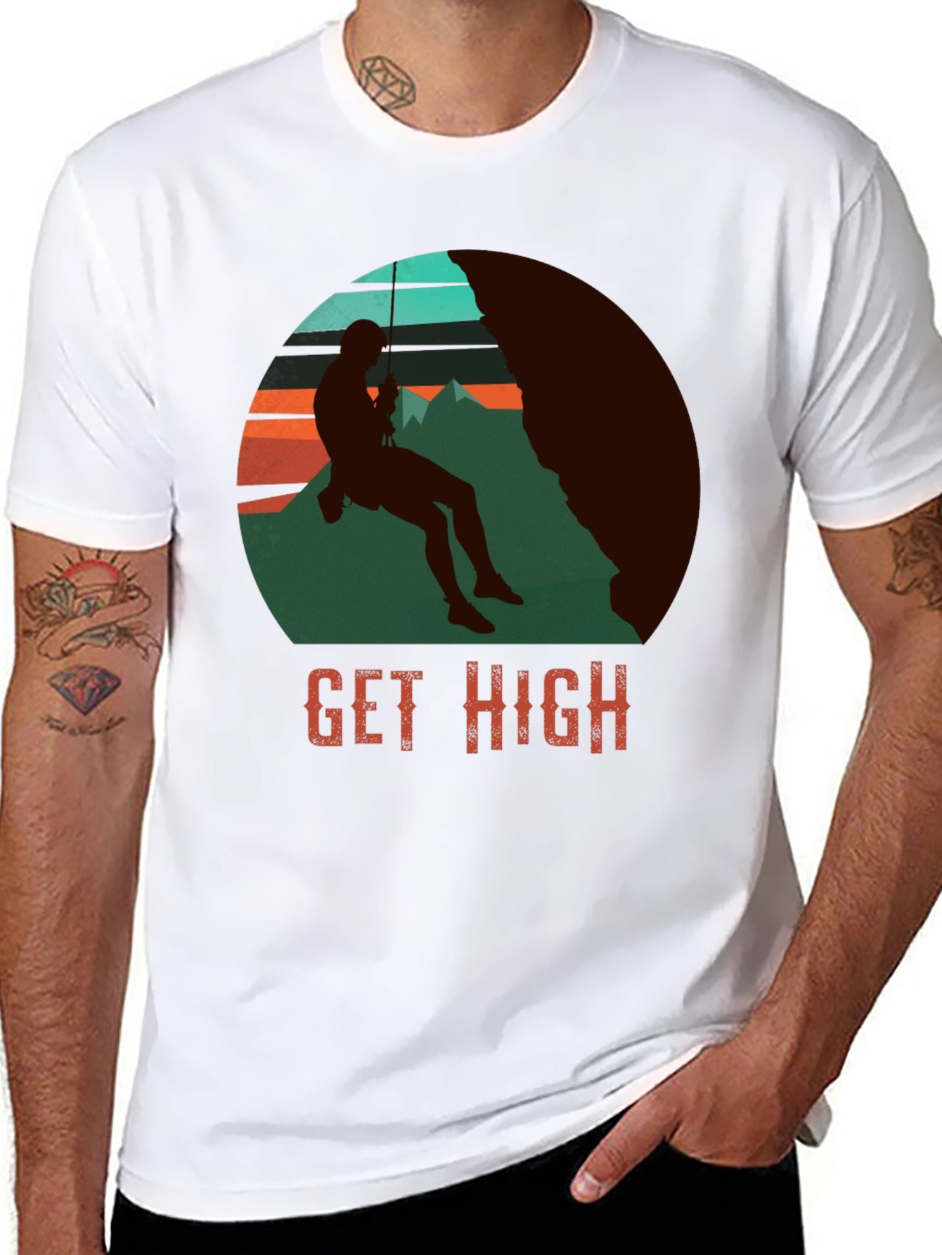 Get High Rock Climbing Graphic T-Shirt