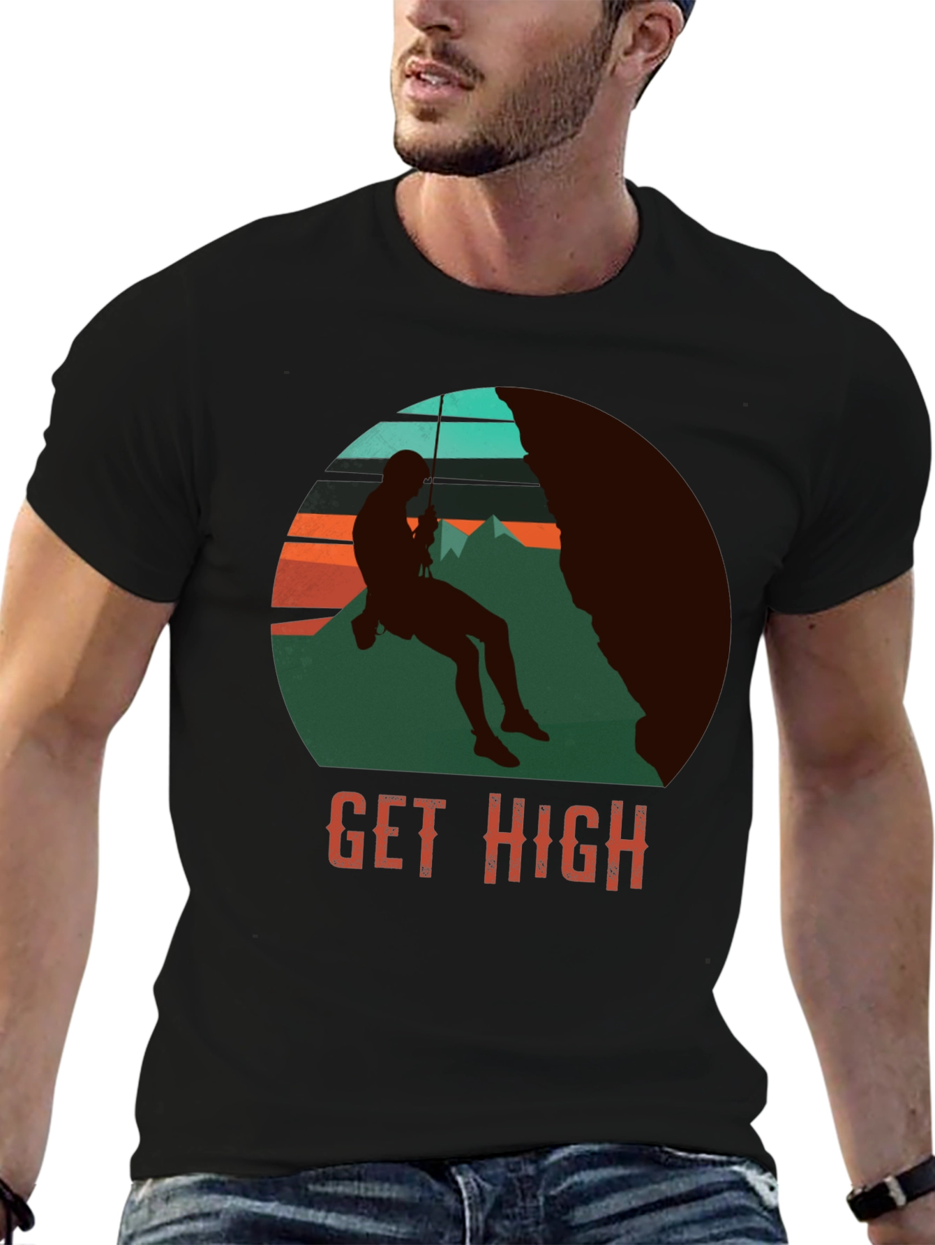 Get High Rock Climbing Graphic T-Shirt