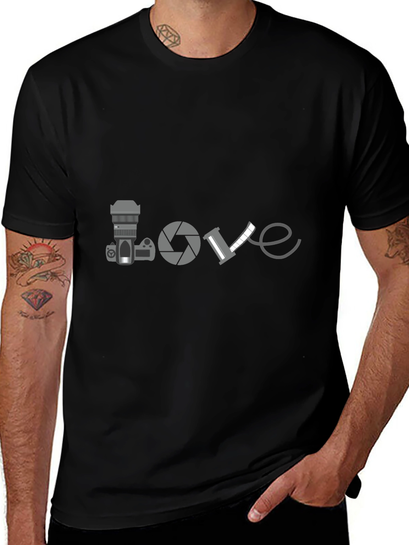 Photographer Love T-Shirt - Black Crew Neck Tee
