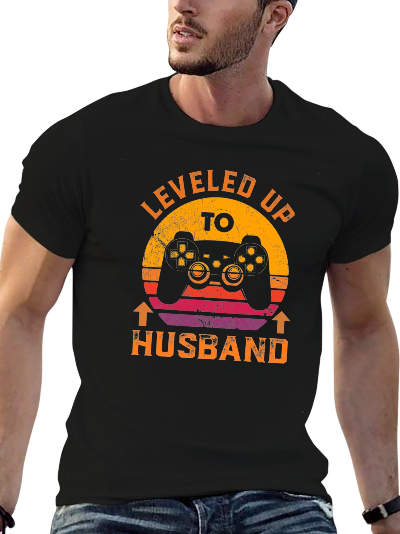 Leveled Up to Husband T-Shirt Gamer Gift