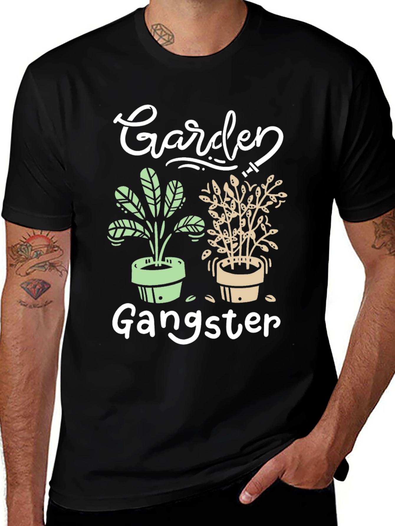 Garden Gangster Graphic Tee - Black Cotton T-Shirt