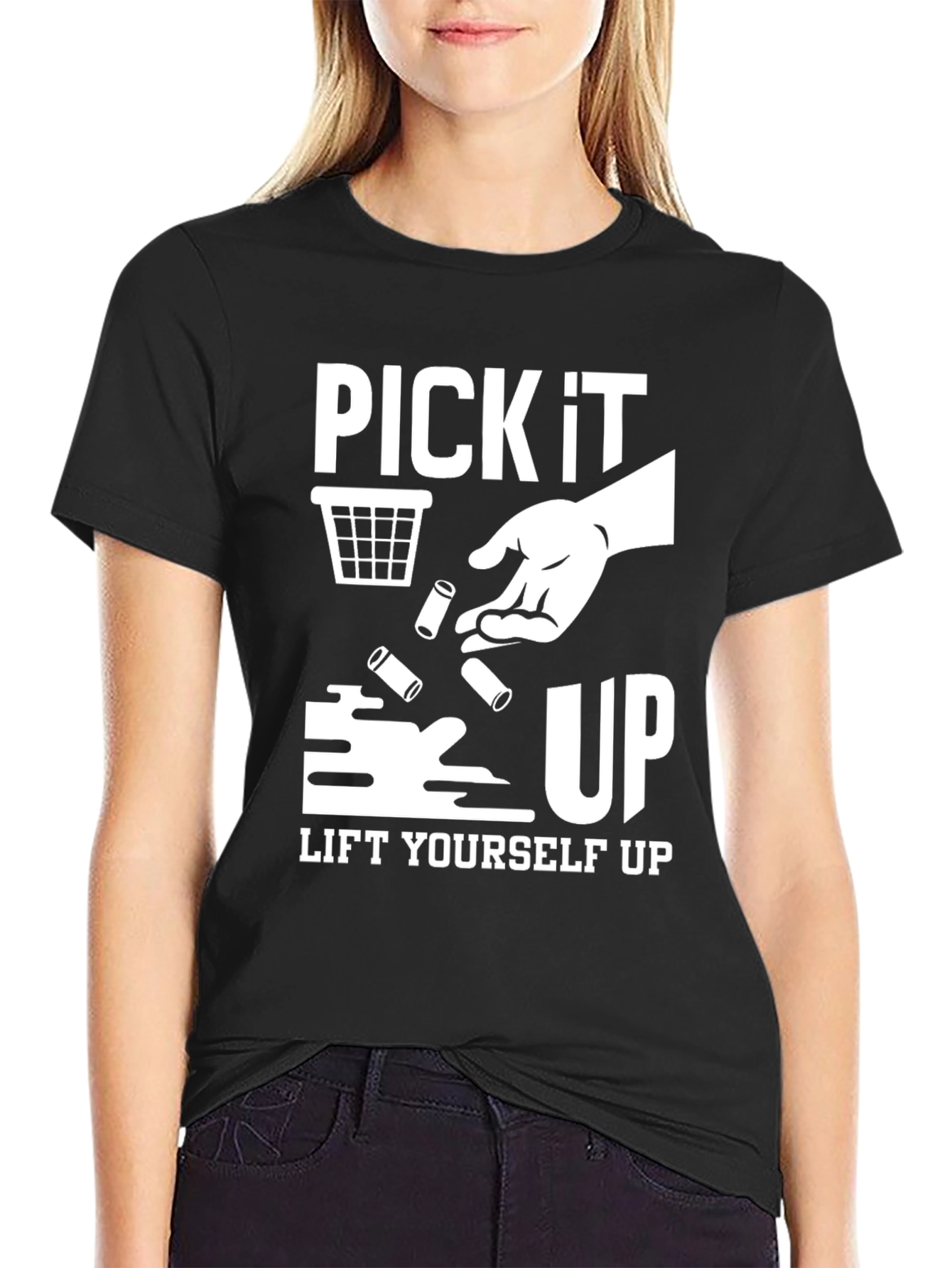 Pick It Up! Graphic Print Black T-Shirt
