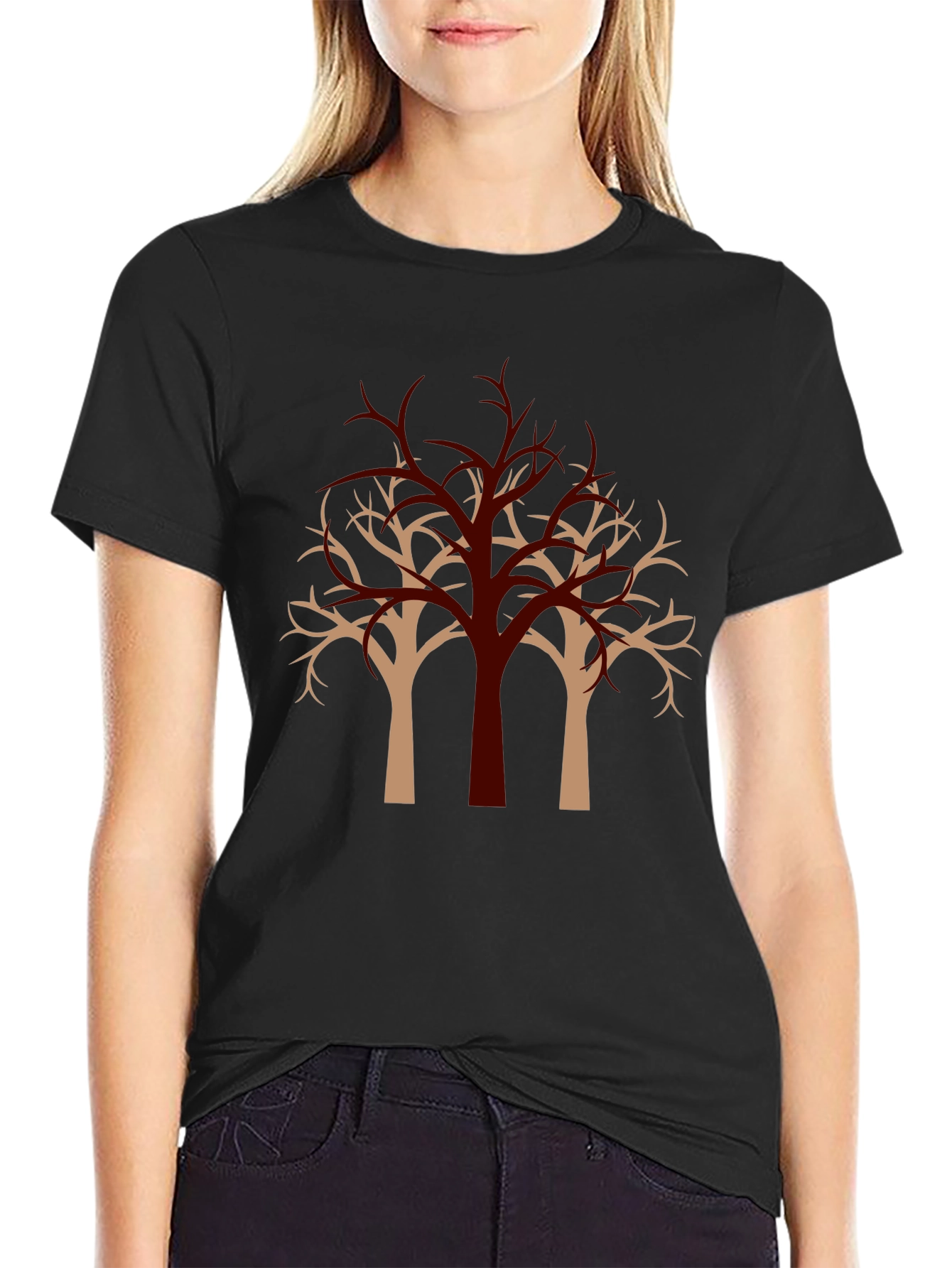 Modern Tree Graphic Black T-Shirt