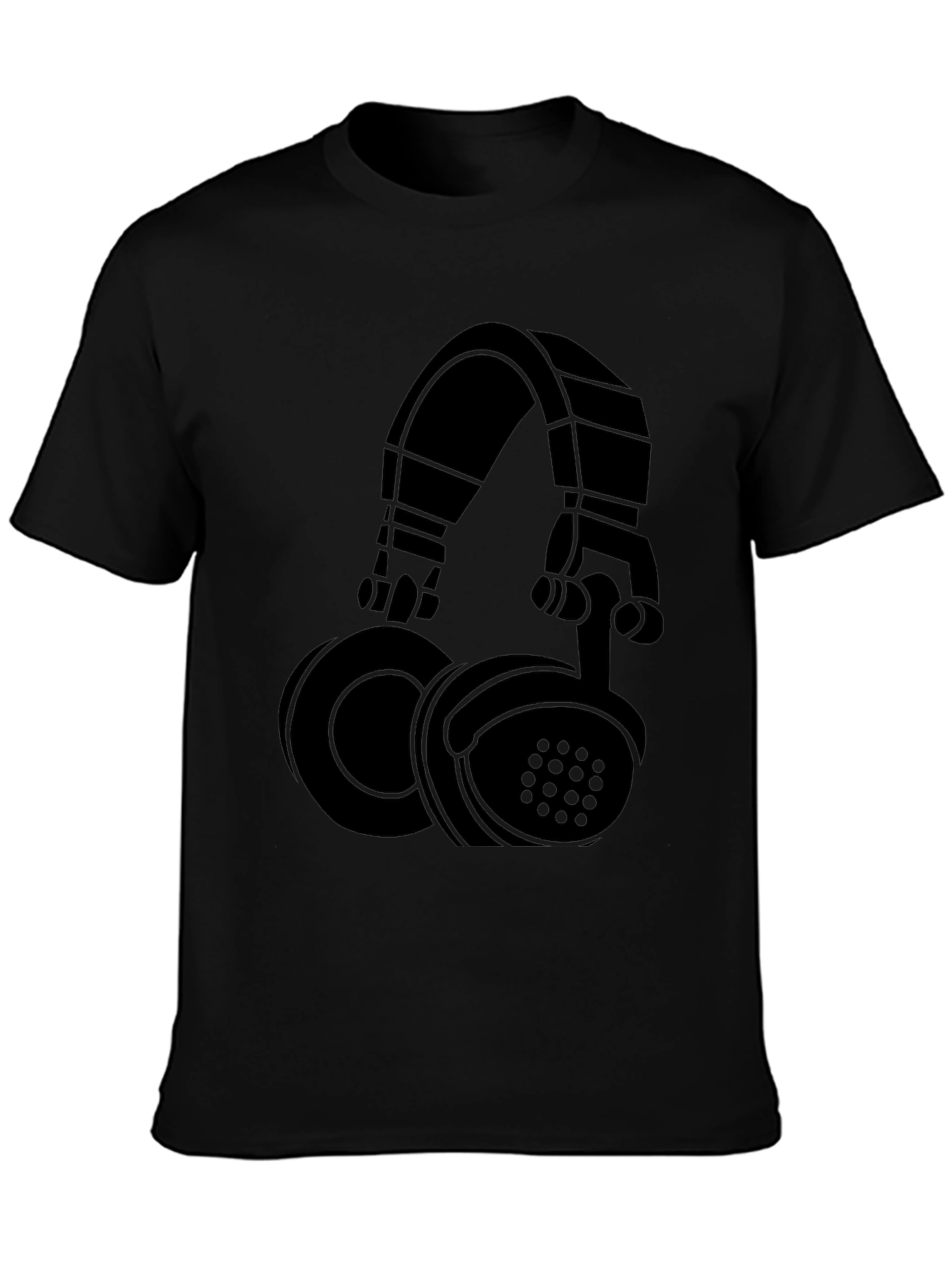 Black Graphic Tee - Headphones Design