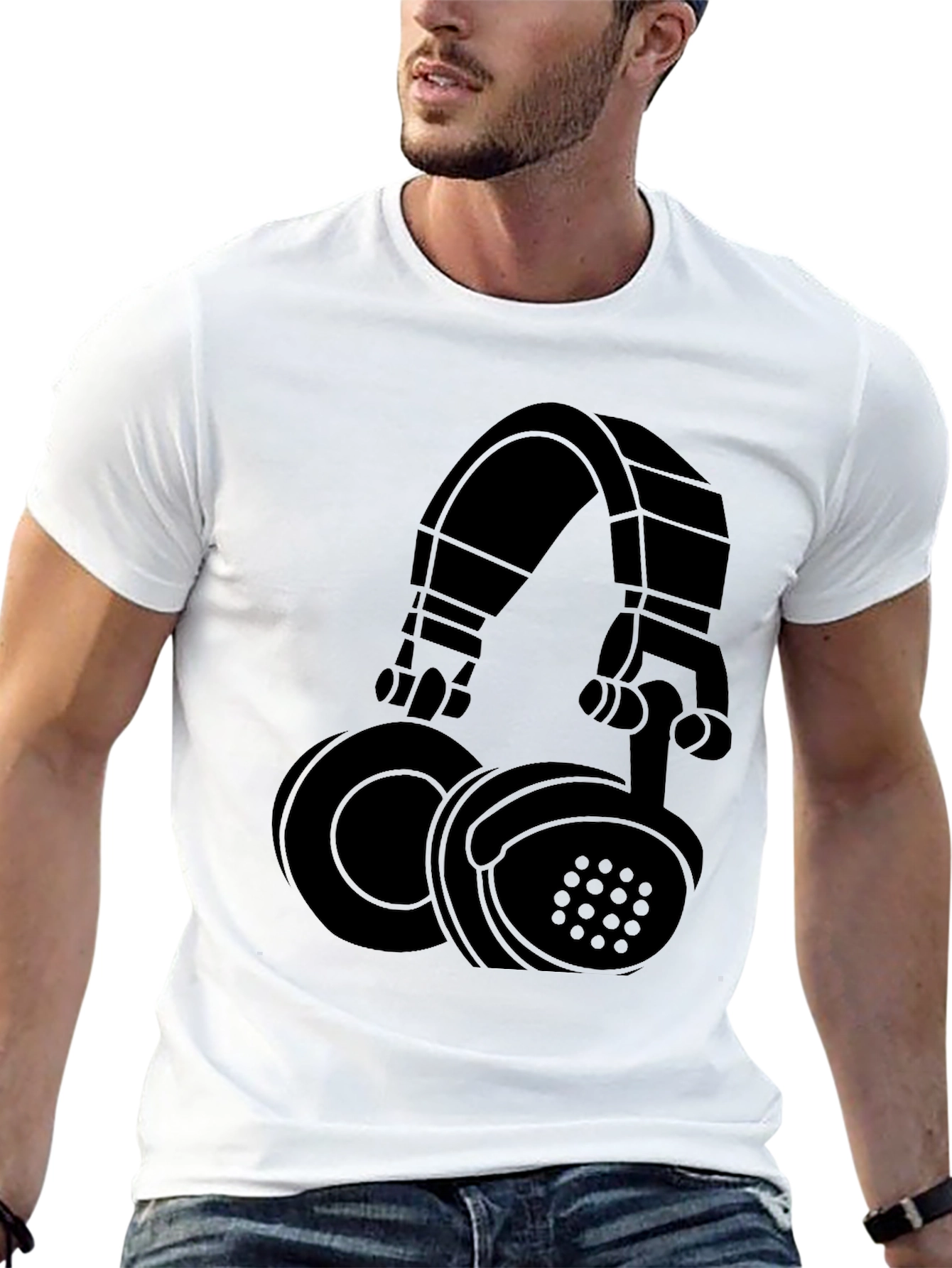Black Graphic Tee - Headphones Design