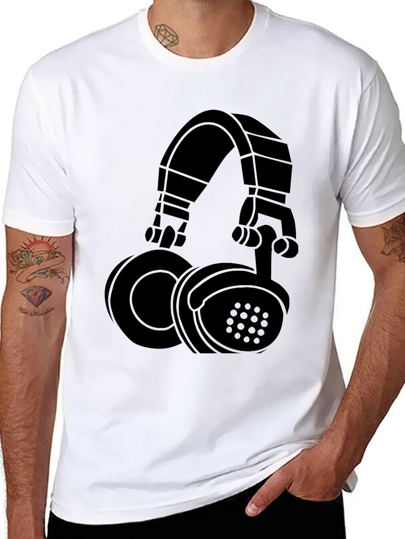Black Graphic Tee - Headphones Design