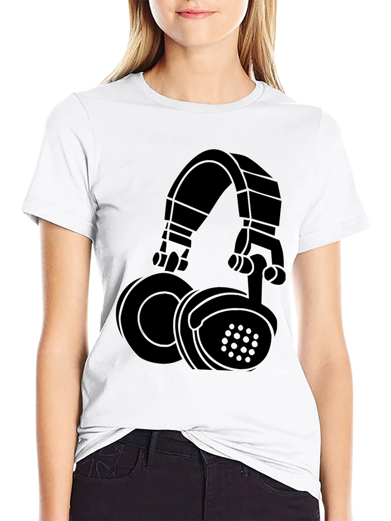 Black Graphic Tee - Headphones Design