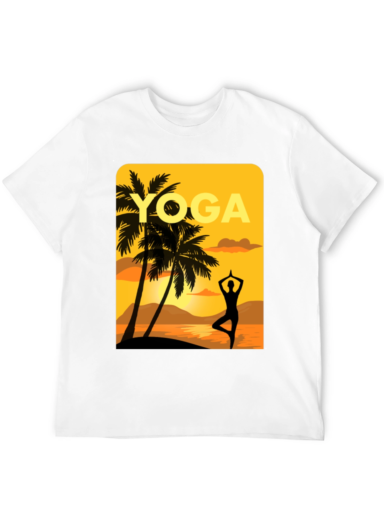 Yoga Sunset Graphic Tee - Relaxed Fit Black T-Shirt