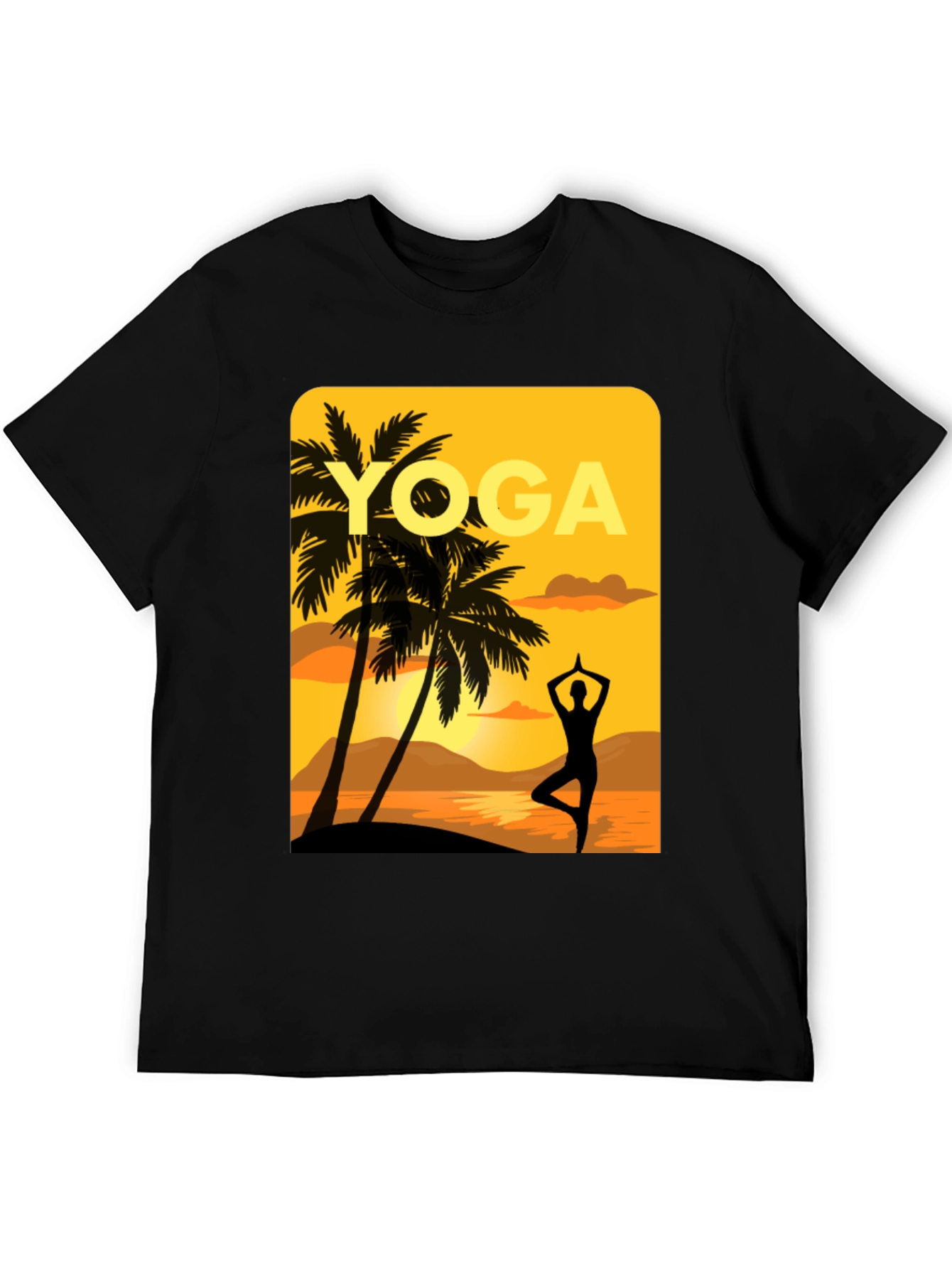 Yoga Sunset Graphic Tee - Relaxed Fit Black T-Shirt