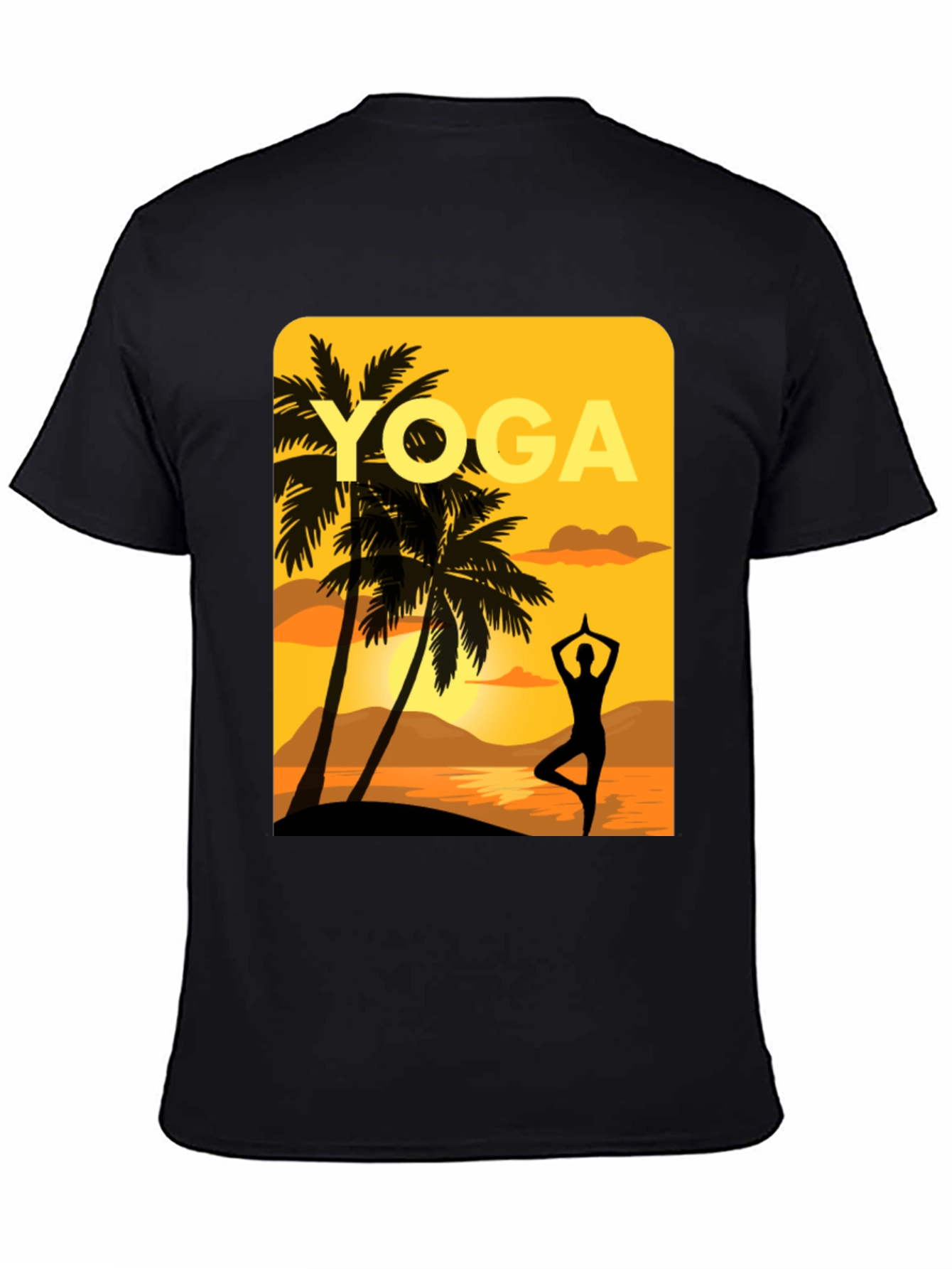 Yoga Sunset Graphic Tee - Relaxed Fit Black T-Shirt