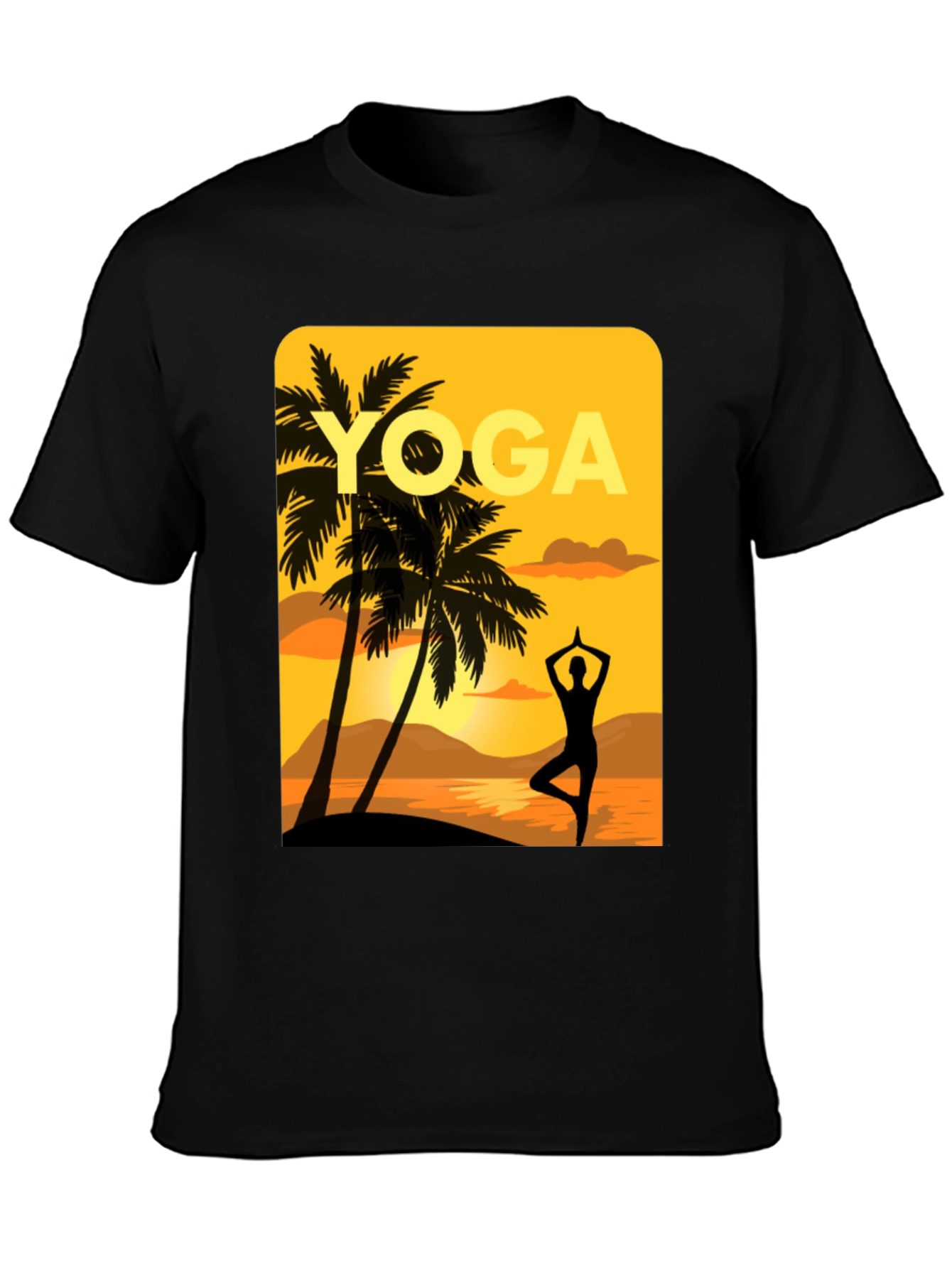Yoga Sunset Graphic Tee - Relaxed Fit Black T-Shirt
