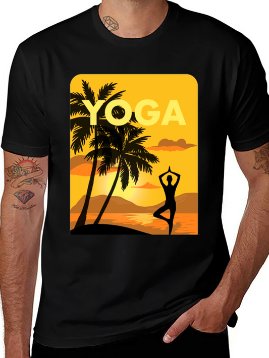 Yoga Sunset Graphic Tee - Relaxed Fit Black T-Shirt