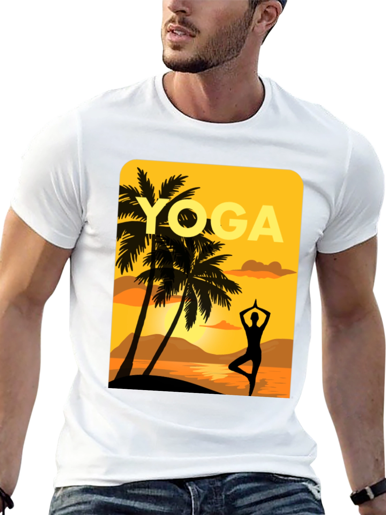 Yoga Sunset Graphic Tee - Relaxed Fit Black T-Shirt