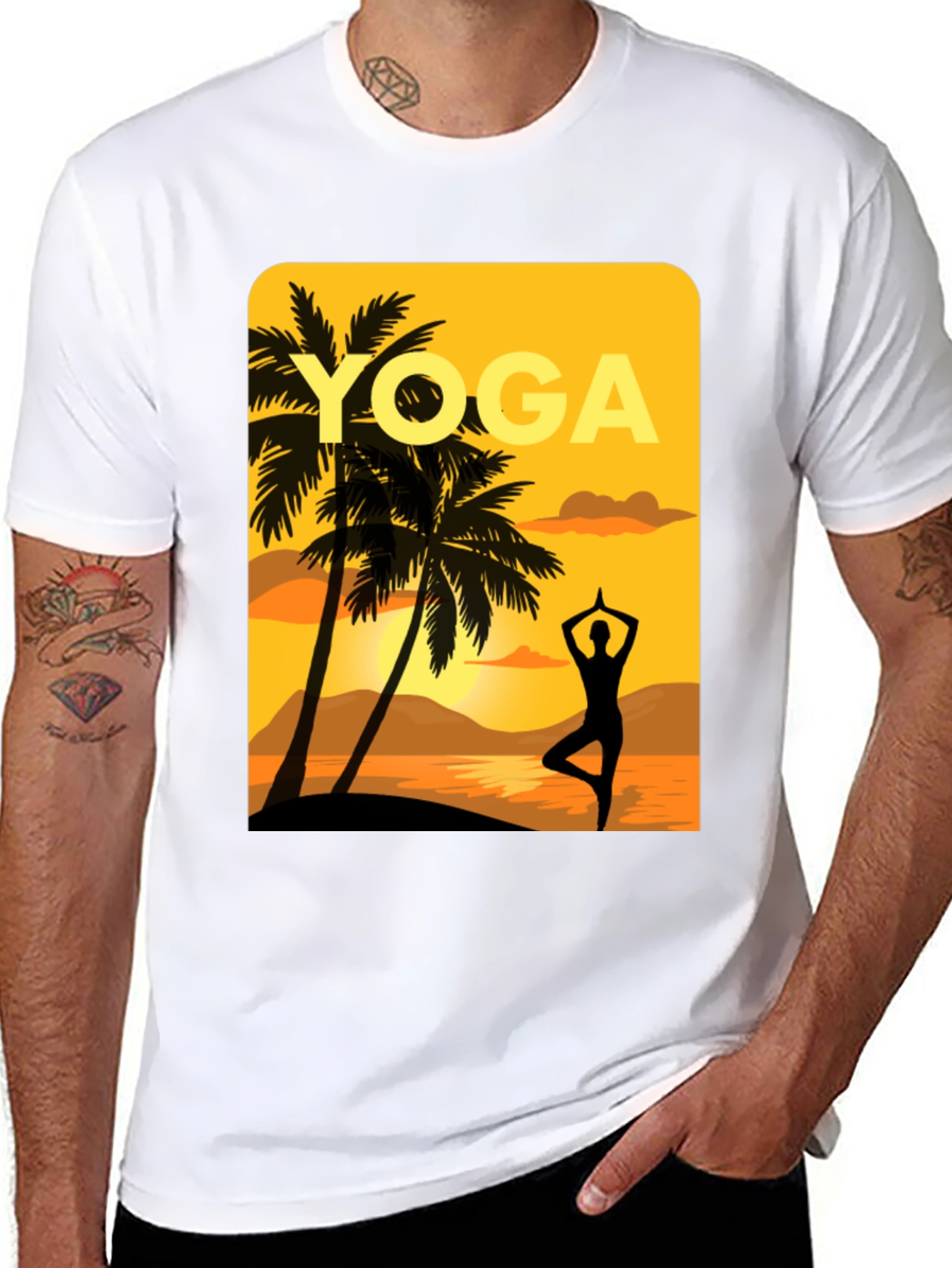 Yoga Sunset Graphic Tee - Relaxed Fit Black T-Shirt