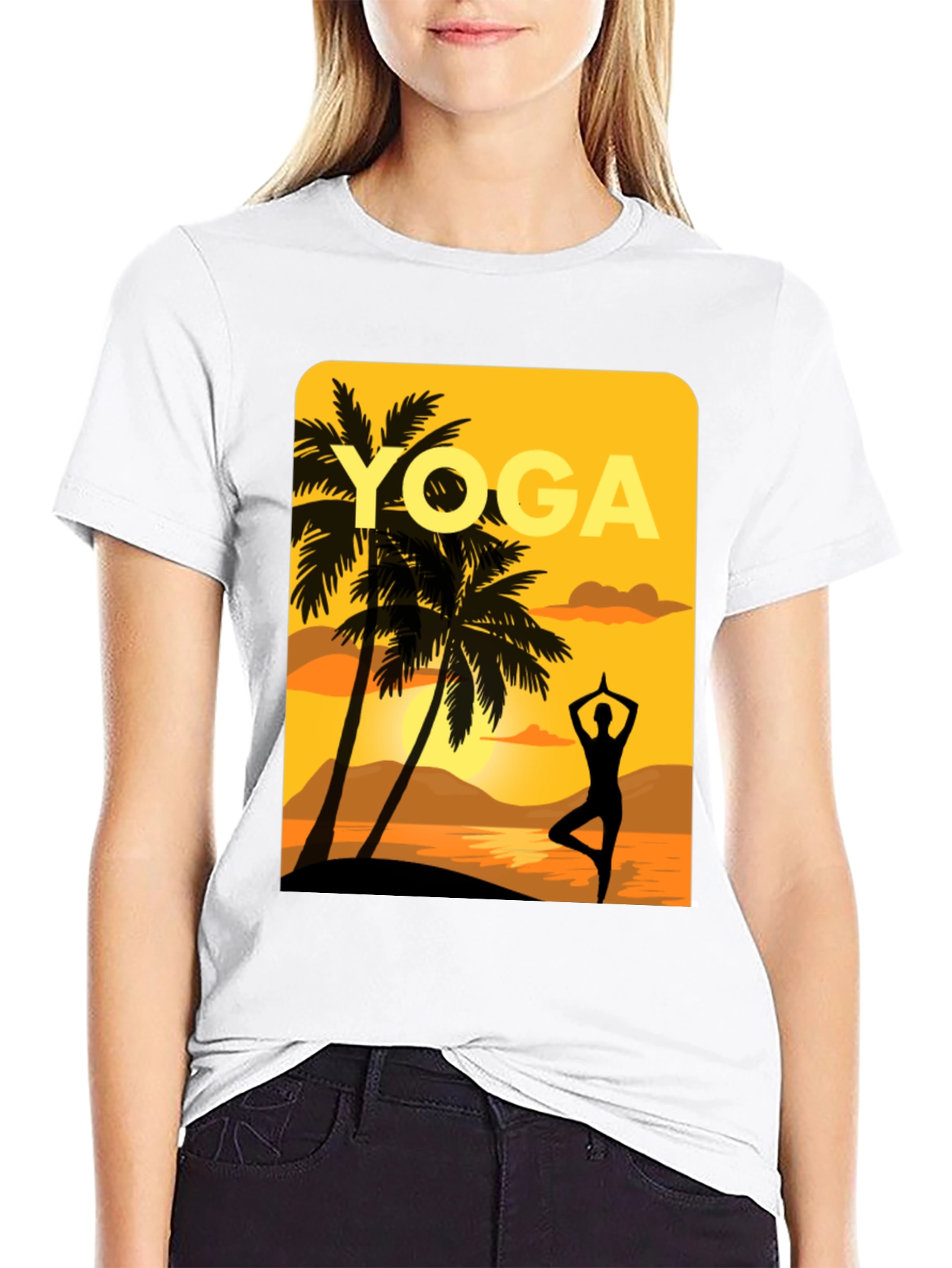 Yoga Sunset Graphic Tee - Relaxed Fit Black T-Shirt