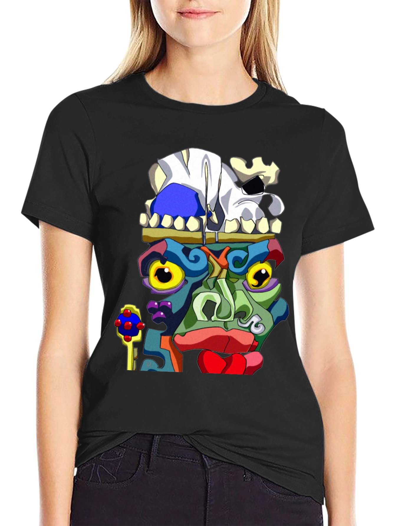 Abstract Face Graphic Black T-Shirt