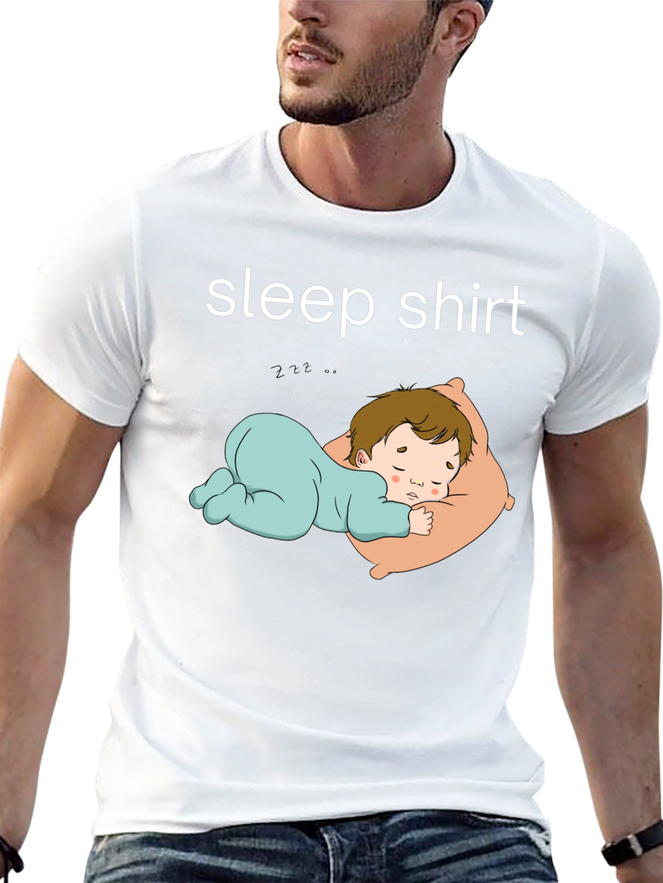 Sleep Shirt - Black Tee with Sleeping Baby Design