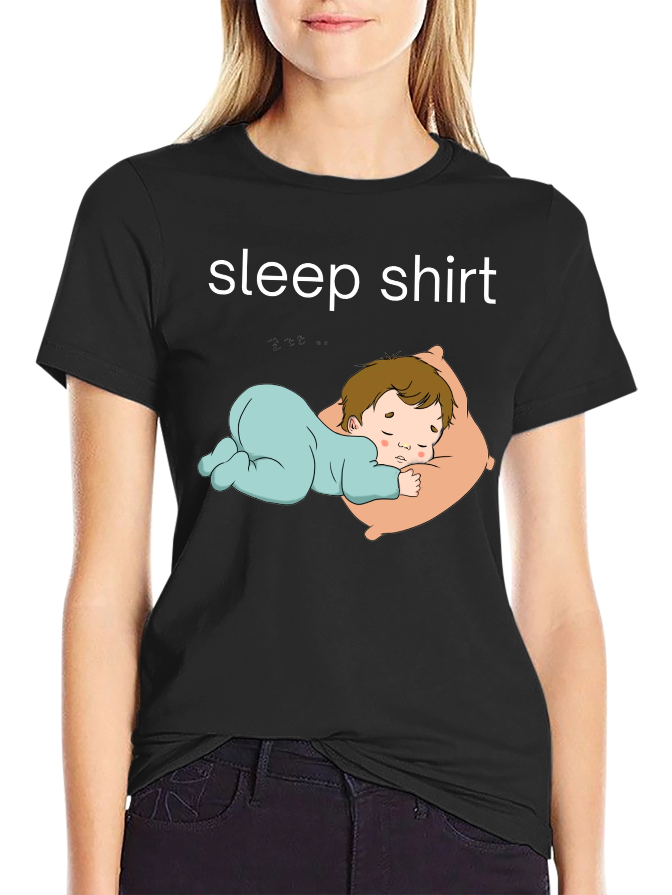 Sleep Shirt - Black Tee with Sleeping Baby Design