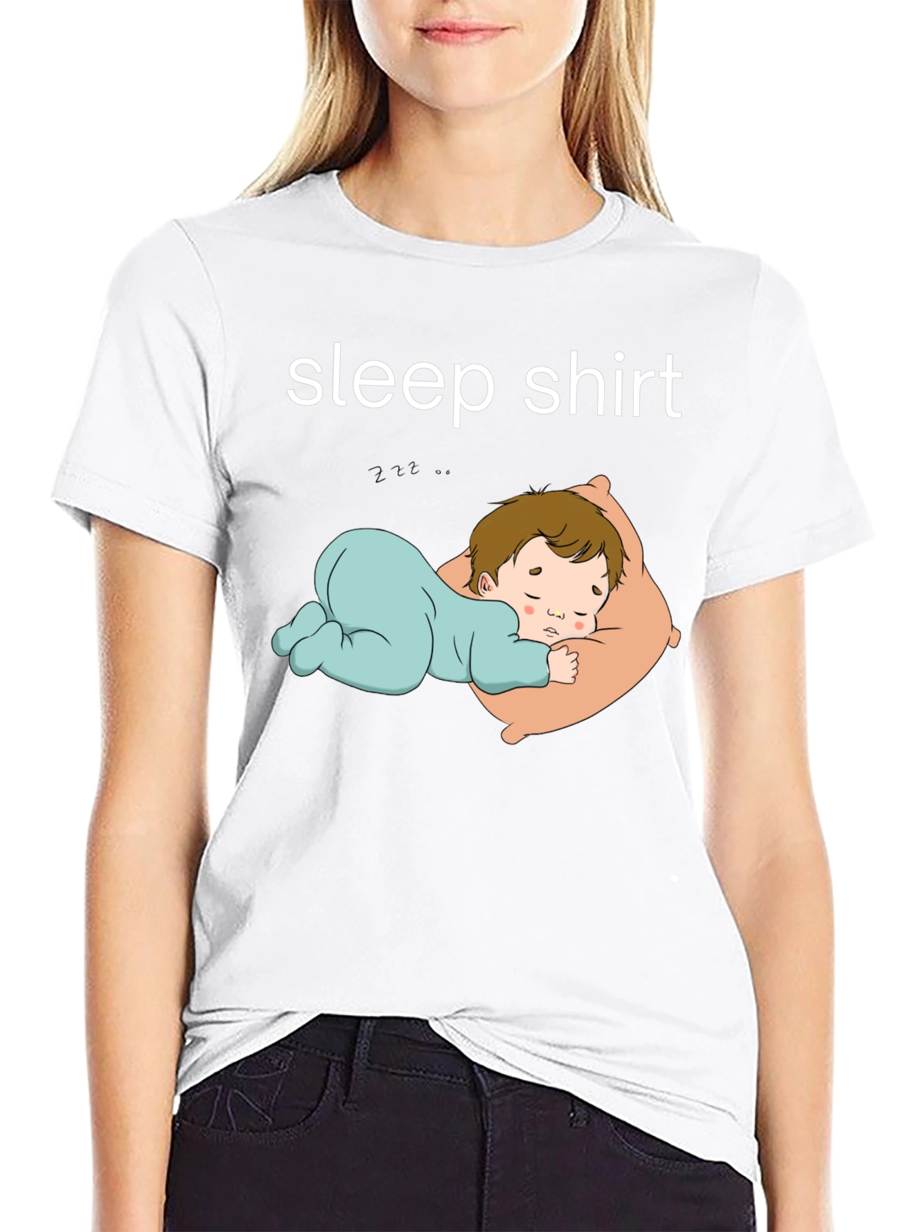 Sleep Shirt - Black Tee with Sleeping Baby Design