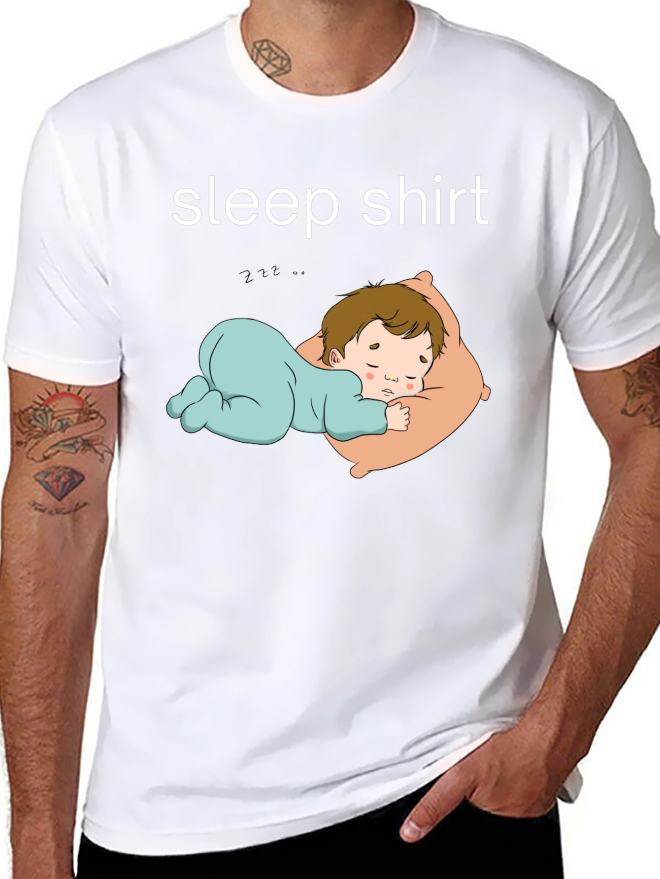 Sleep Shirt - Black Tee with Sleeping Baby Design