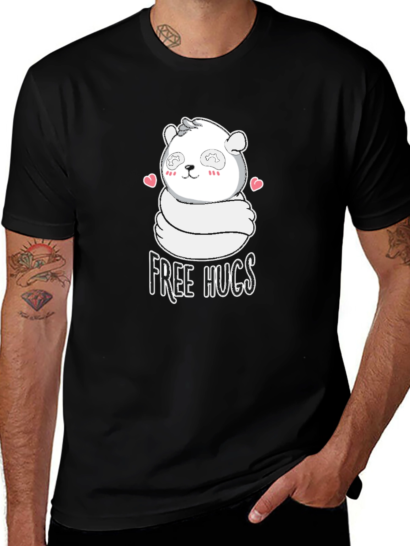 Cute Panda Free Hugs Graphic T-Shirt