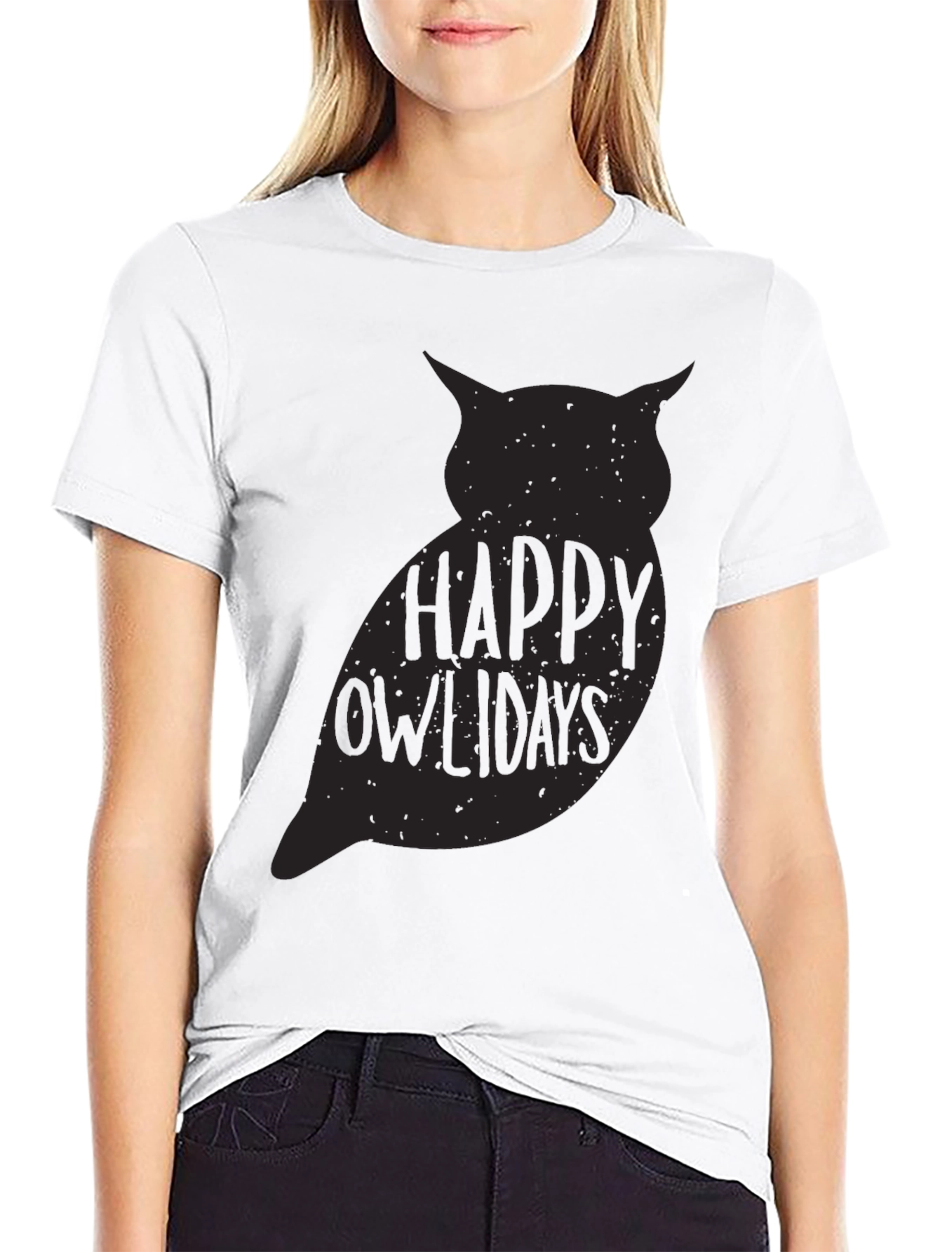 Happy Owlydays Graphic Print Crew Neck T-Shirt