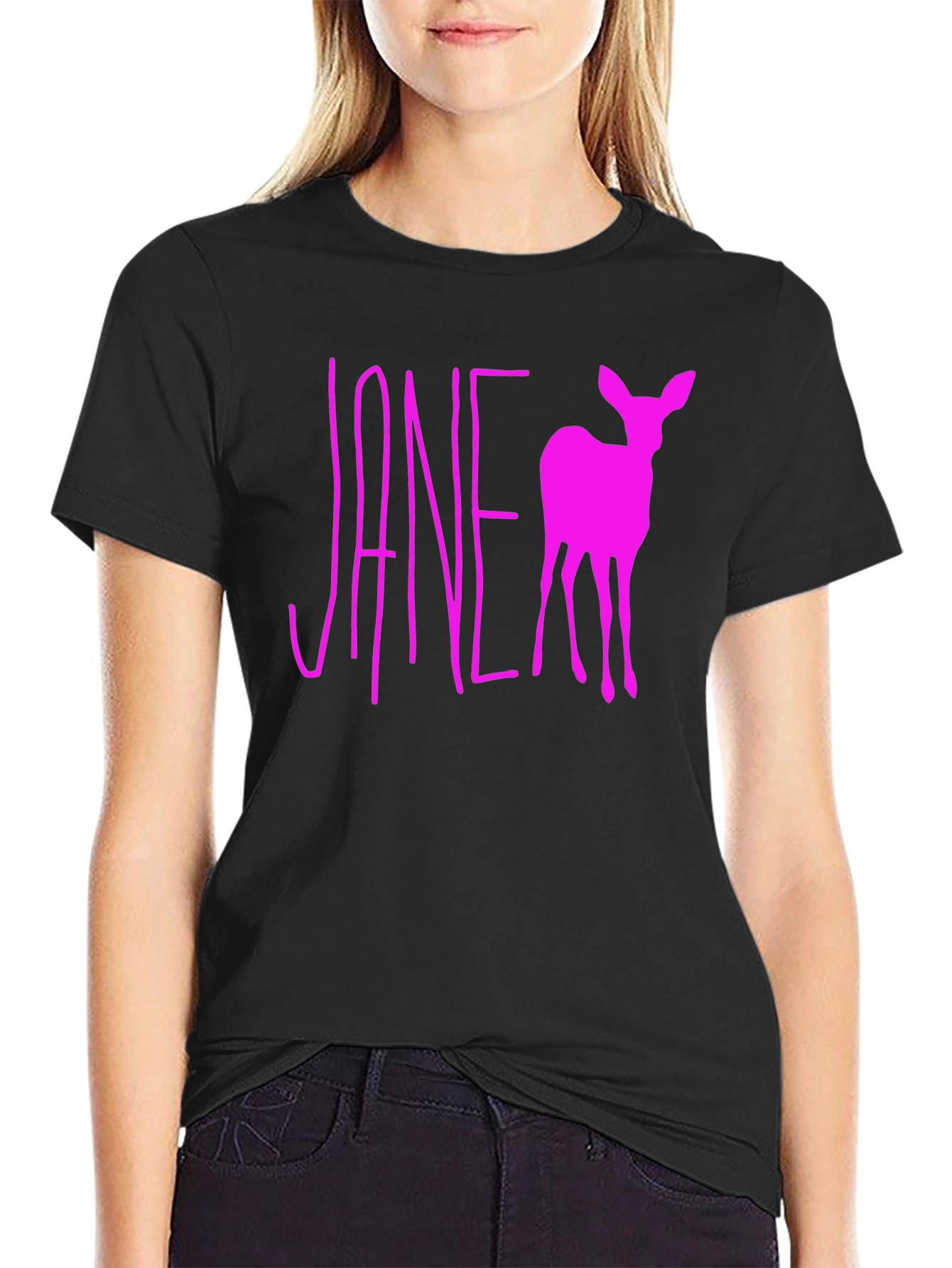 Jane Deer Graphic Tee - Stylish Black T-Shirt