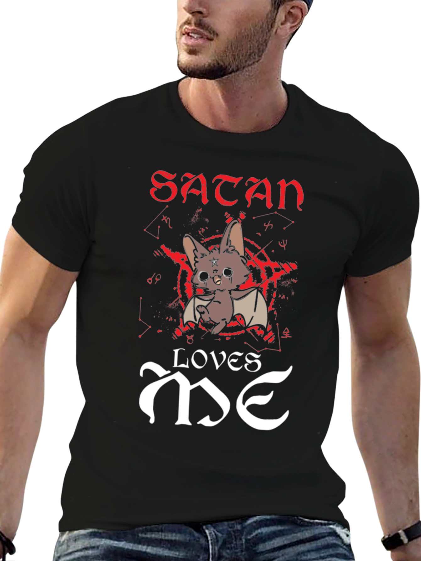 Satan Loves Me Graphic Tee - Black