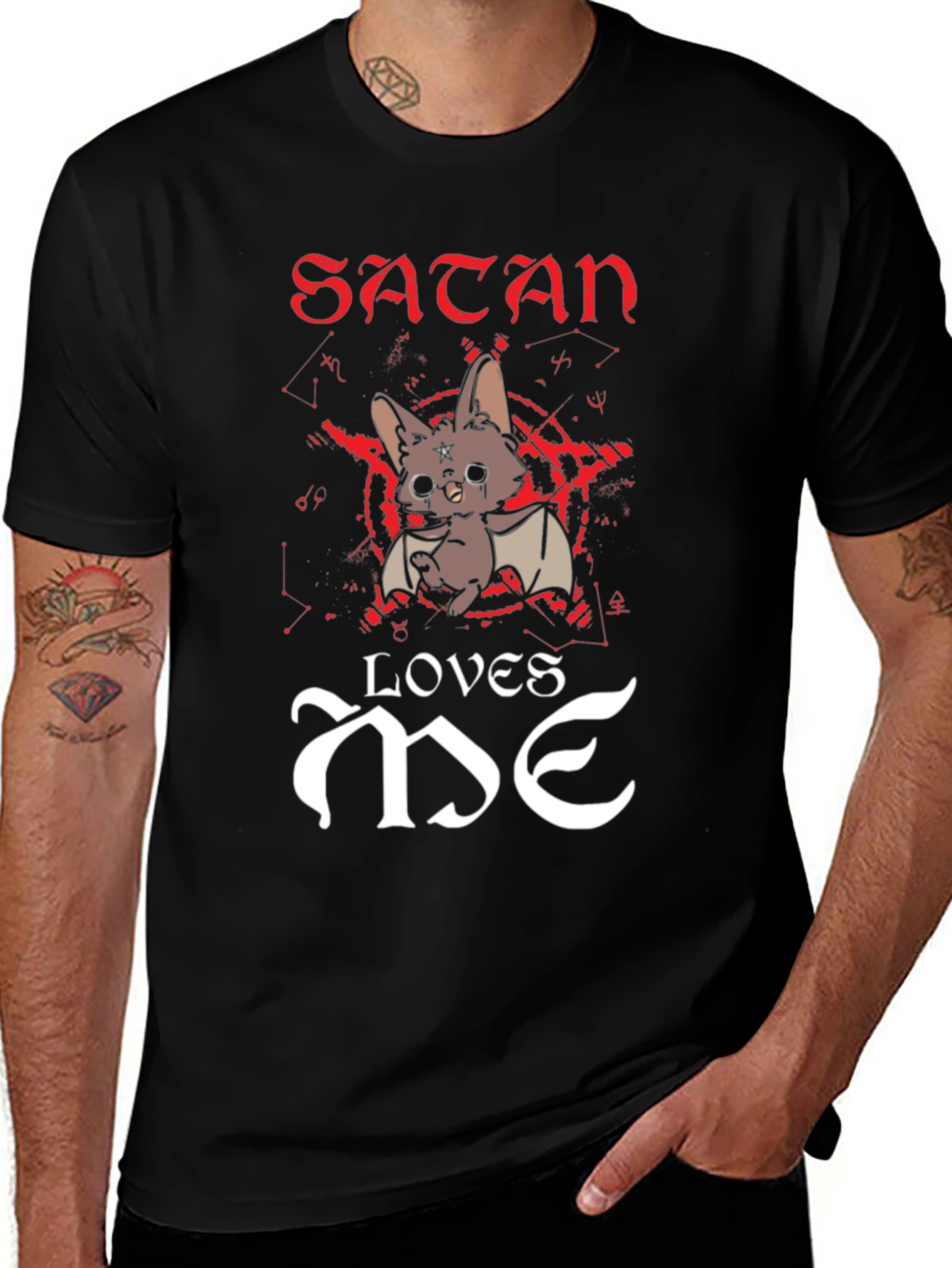 Satan Loves Me Graphic Tee - Black