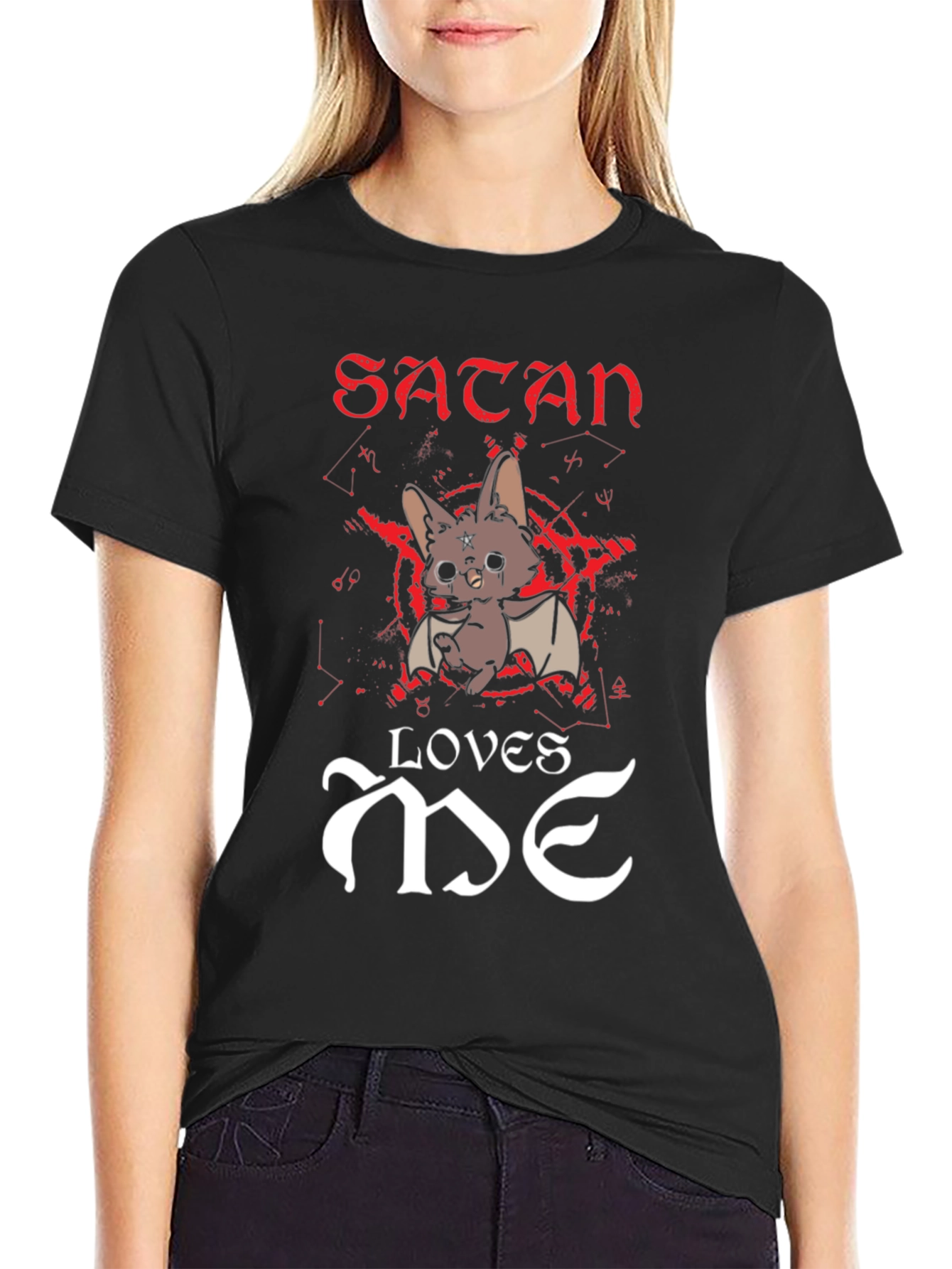 Satan Loves Me Graphic Tee - Black