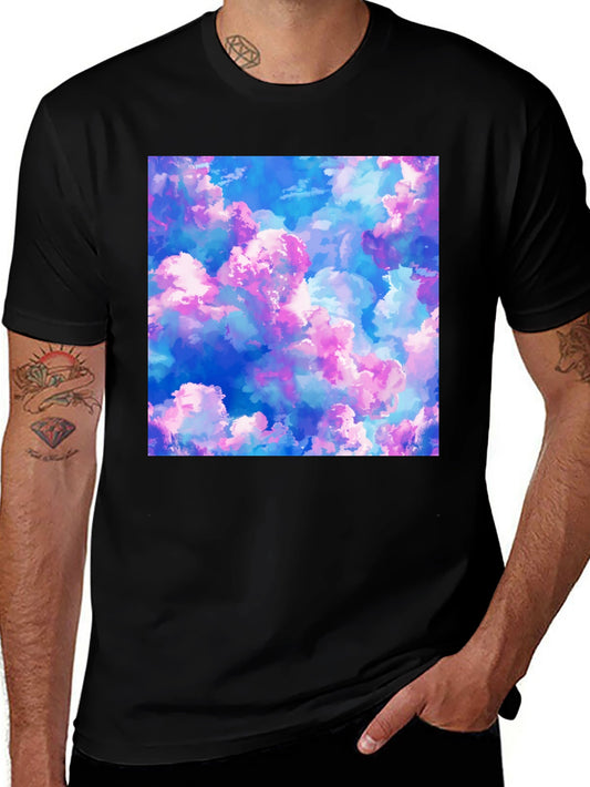 Dreamy Cloudscape Graphic Tee - Soft Black Cotton