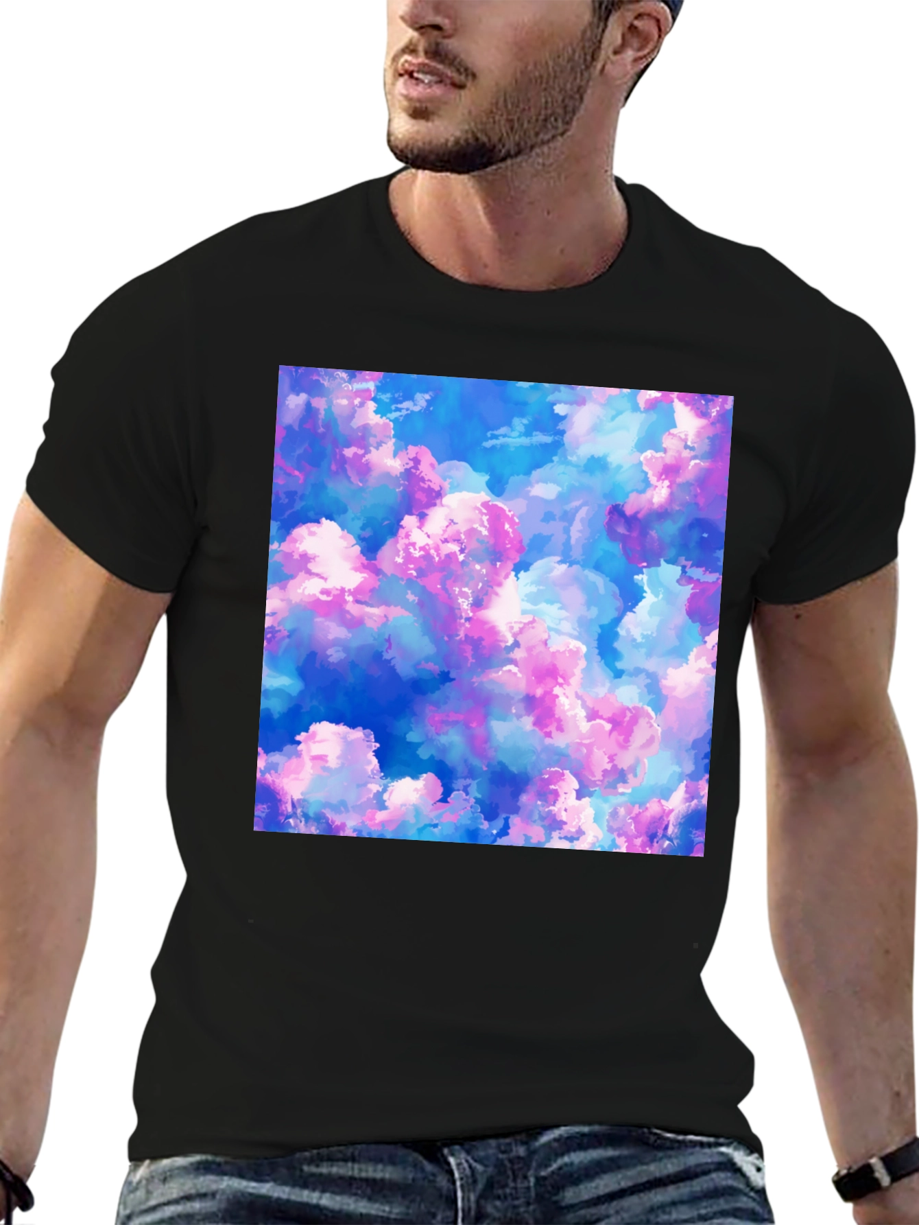 Dreamy Cloudscape Graphic Tee - Soft Black Cotton