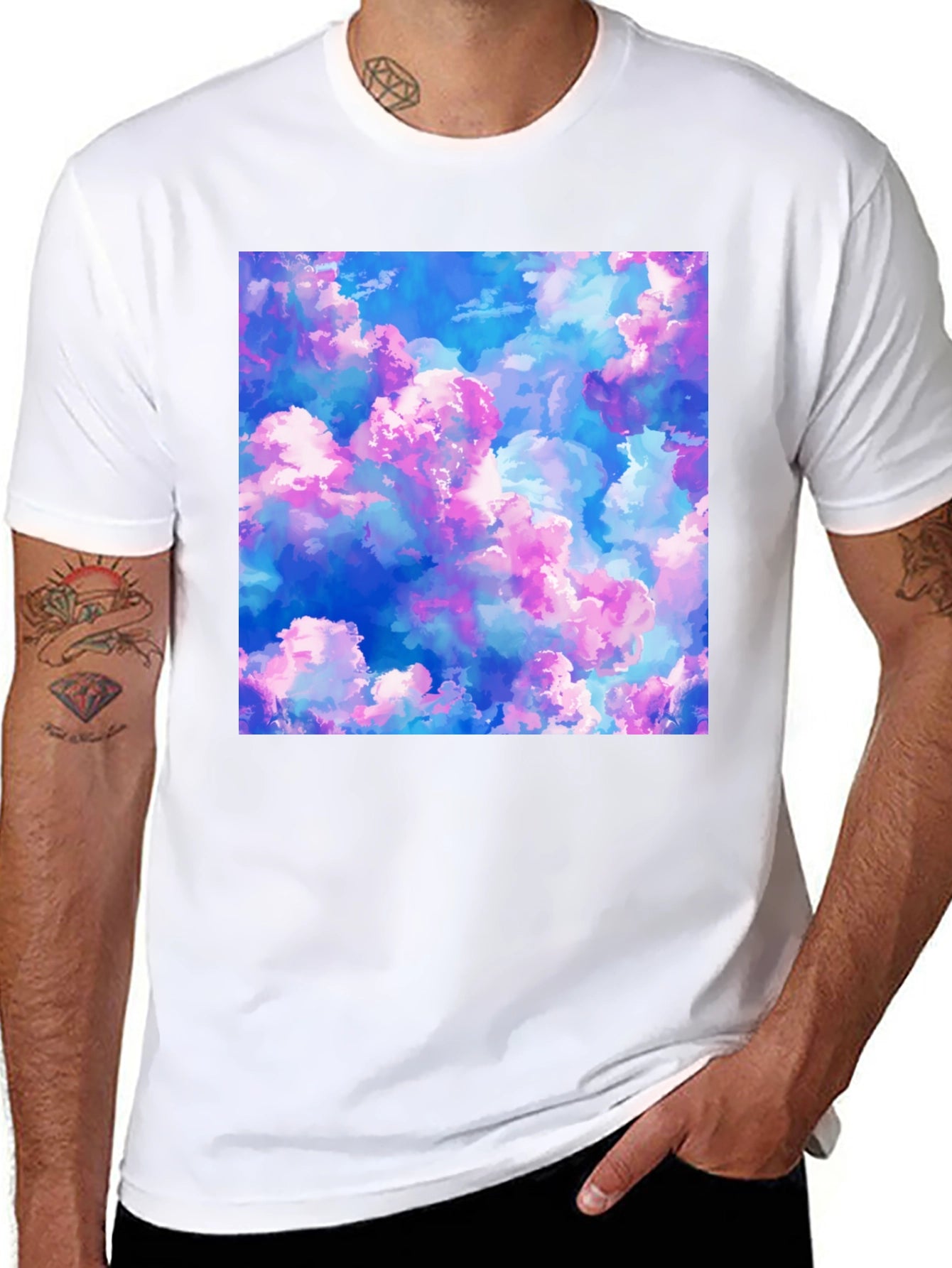 Dreamy Cloudscape Graphic Tee - Soft Black Cotton
