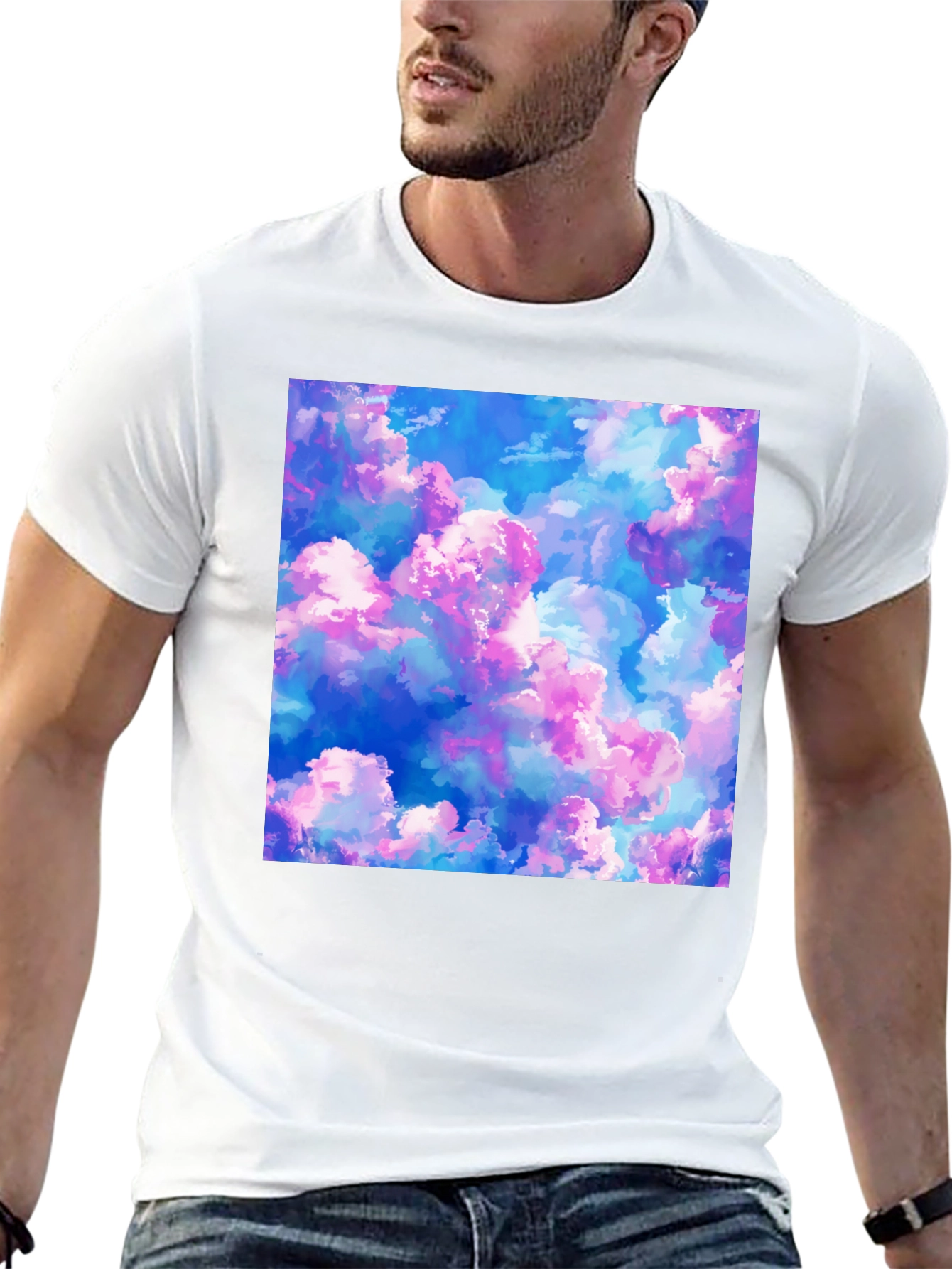 Dreamy Cloudscape Graphic Tee - Soft Black Cotton