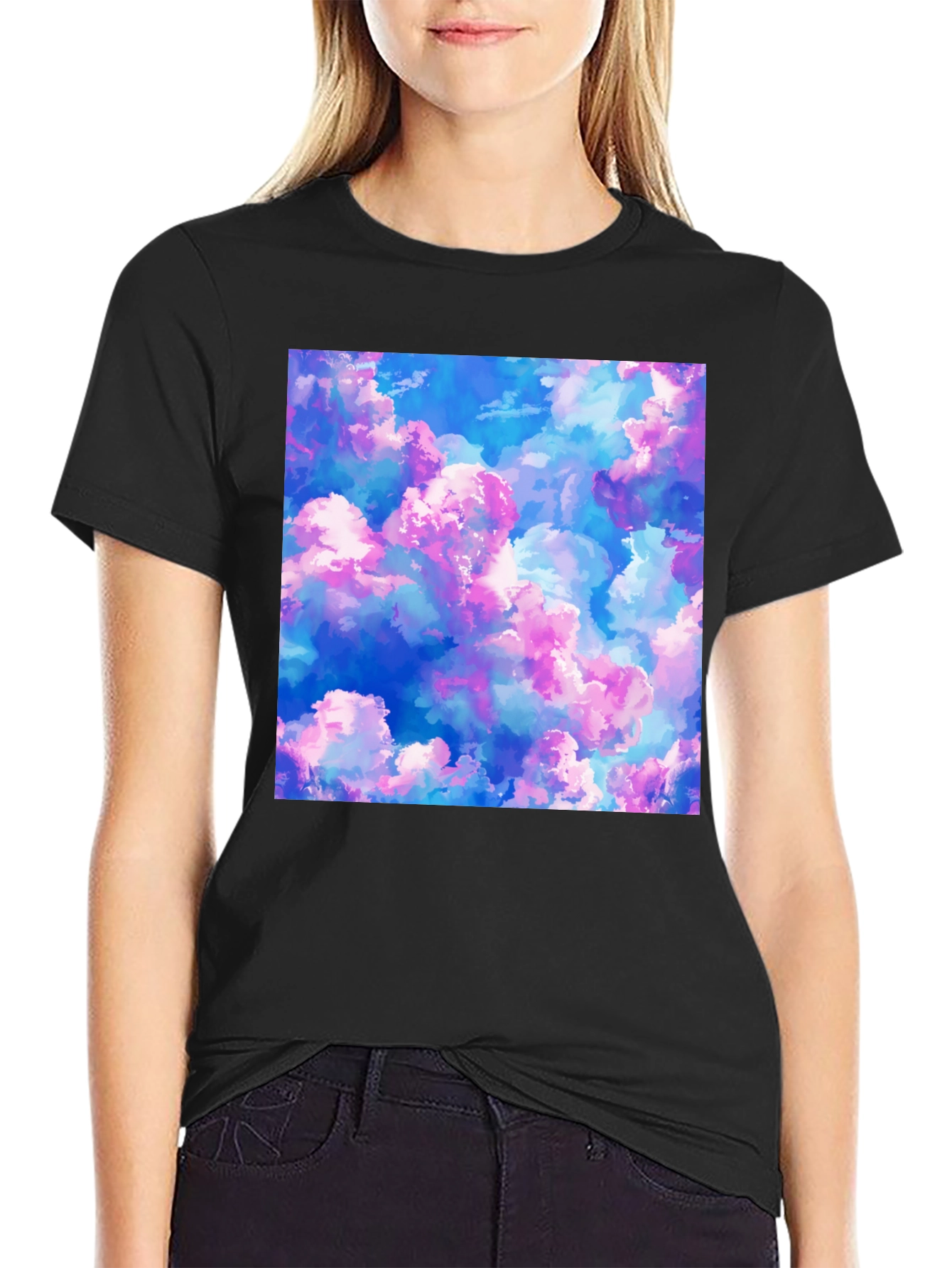 Dreamy Cloudscape Graphic Tee - Soft Black Cotton