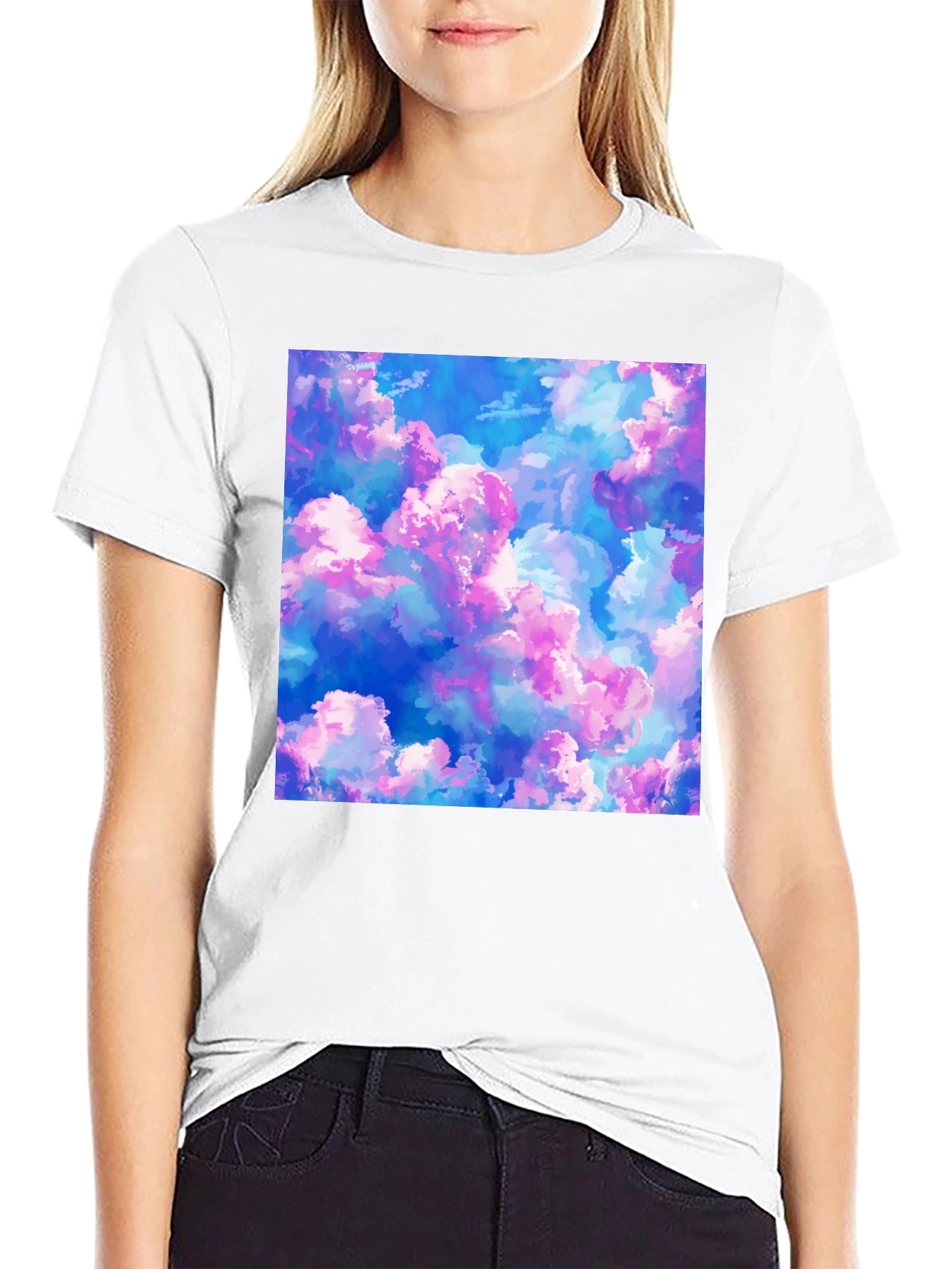 Dreamy Cloudscape Graphic Tee - Soft Black Cotton