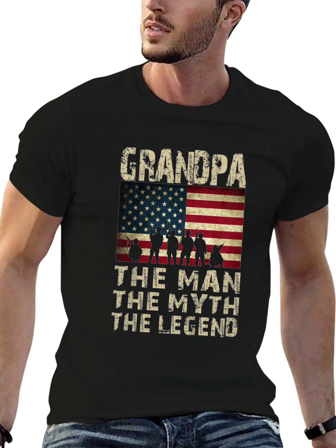 Grandpa The Man The Myth Legend American Flag T-Shirt