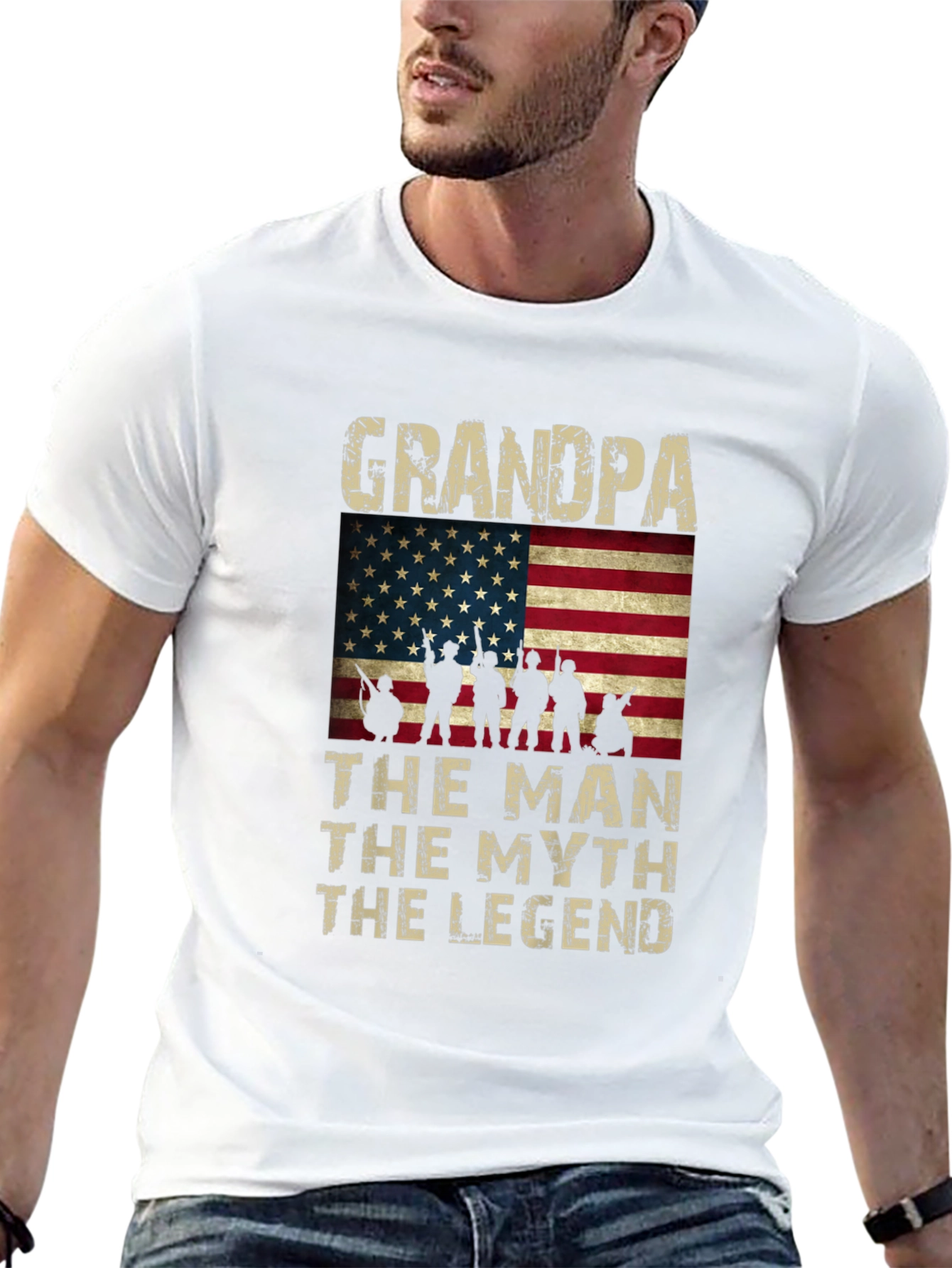 Grandpa The Man The Myth Legend American Flag T-Shirt