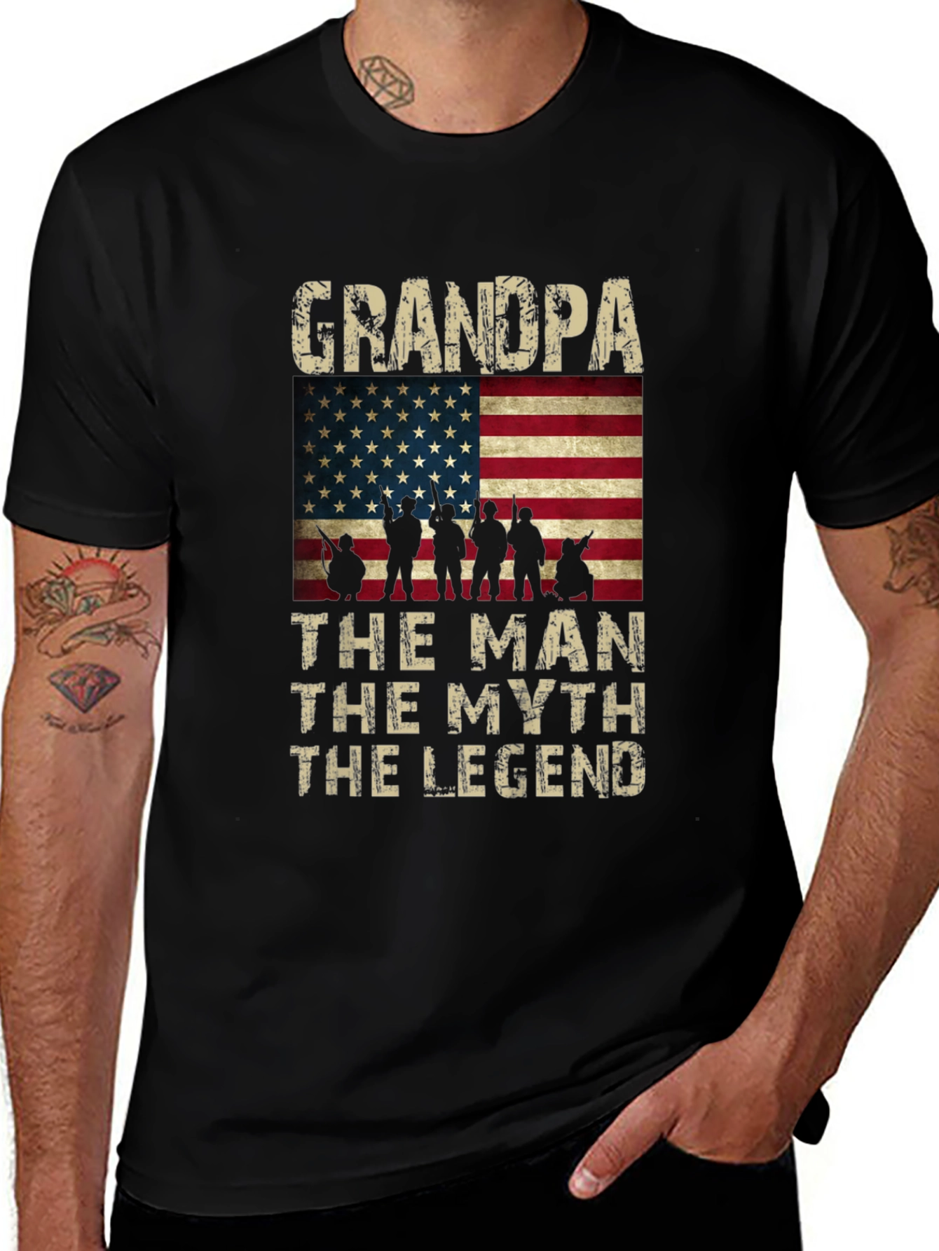 Grandpa The Man The Myth Legend American Flag T-Shirt