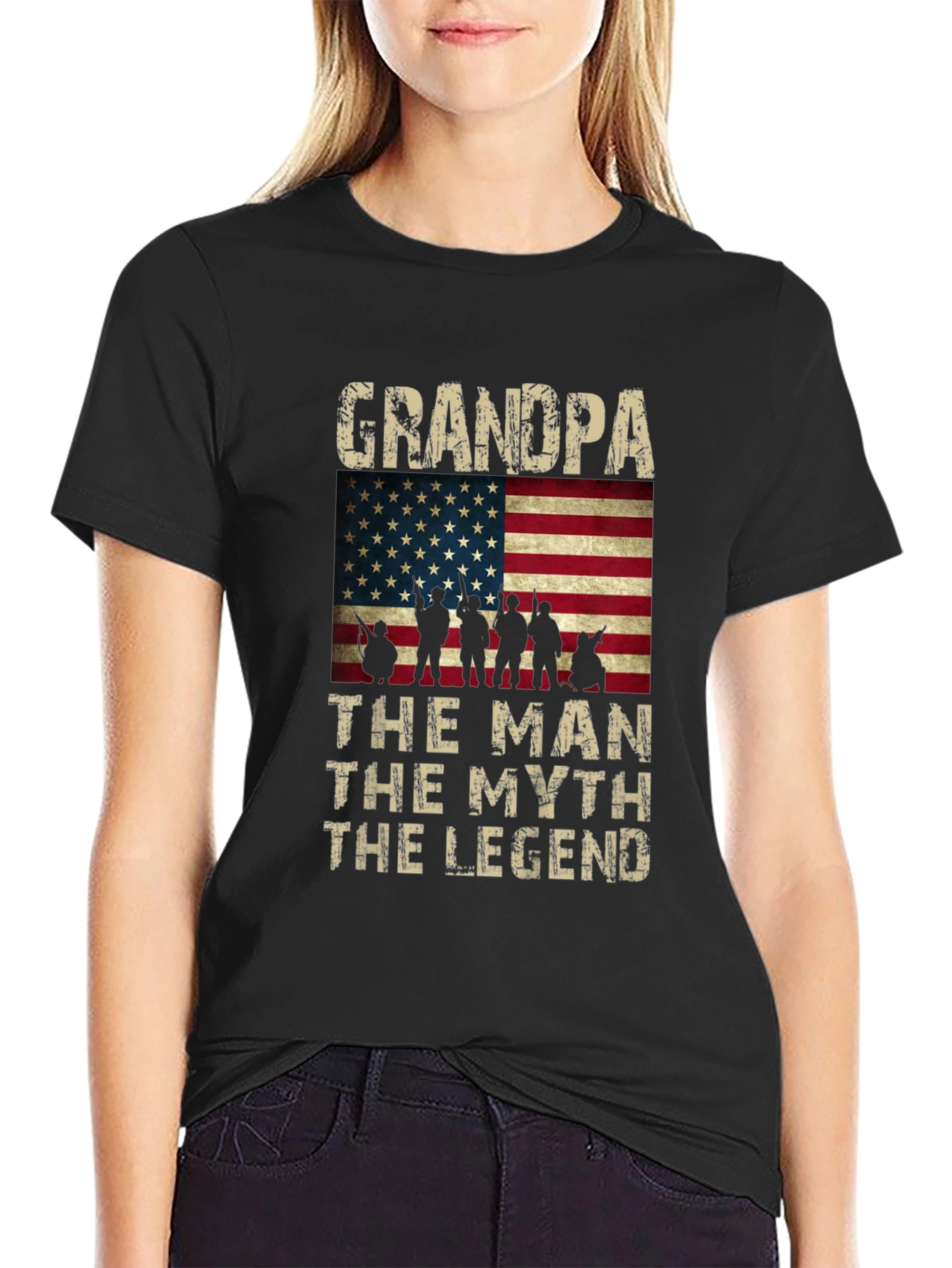 Grandpa The Man The Myth Legend American Flag T-Shirt
