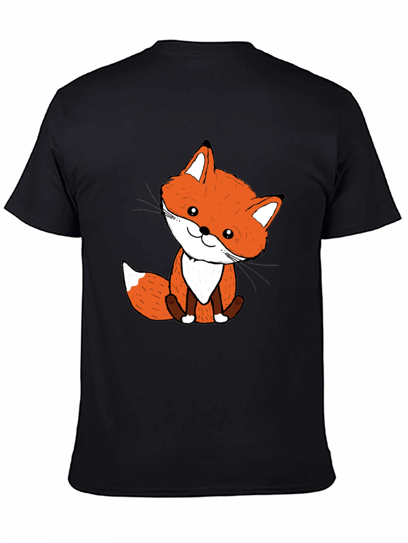 Cute Fox Graphic Tee - Black Cotton Blend