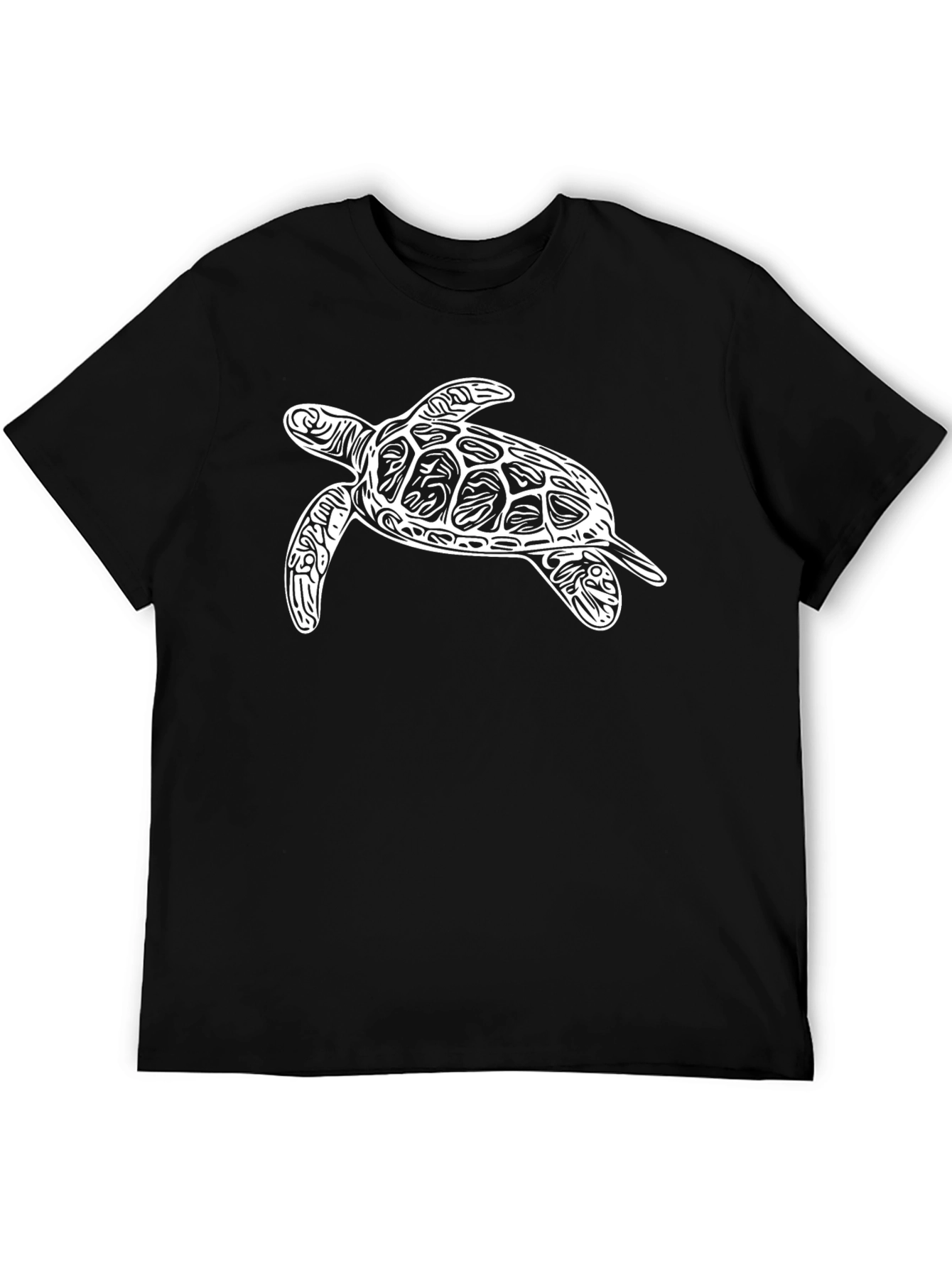 Turtle Graphic Tee - Black Cotton Casual Shirt