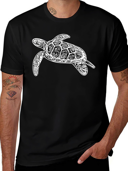 Turtle Graphic Tee - Black Cotton Casual Shirt