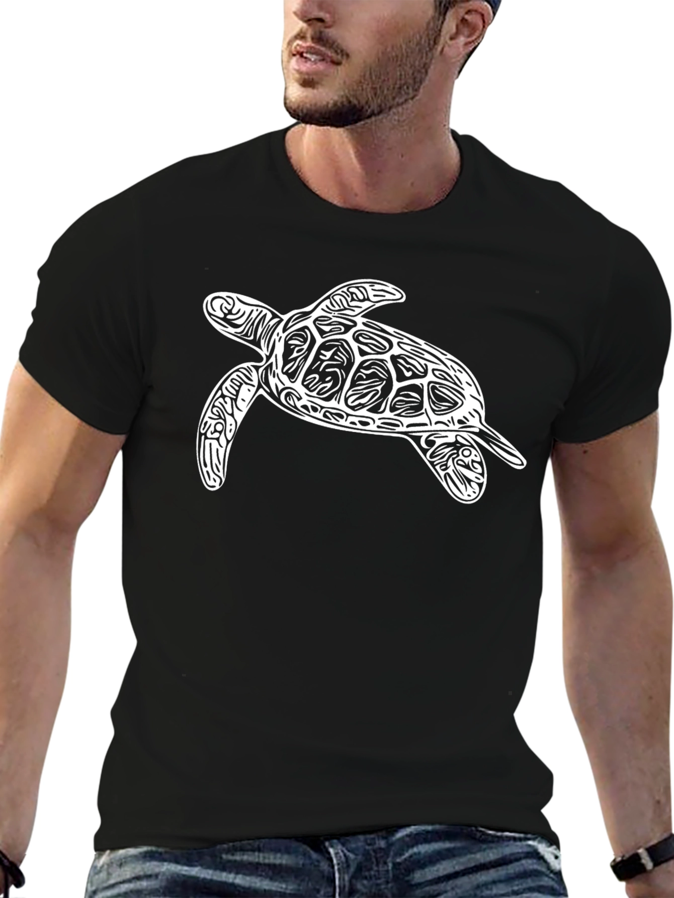 Turtle Graphic Tee - Black Cotton Casual Shirt