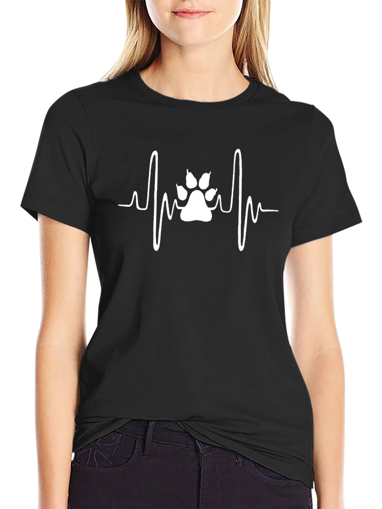 Dog Paw Heartbeat T-Shirt - Black